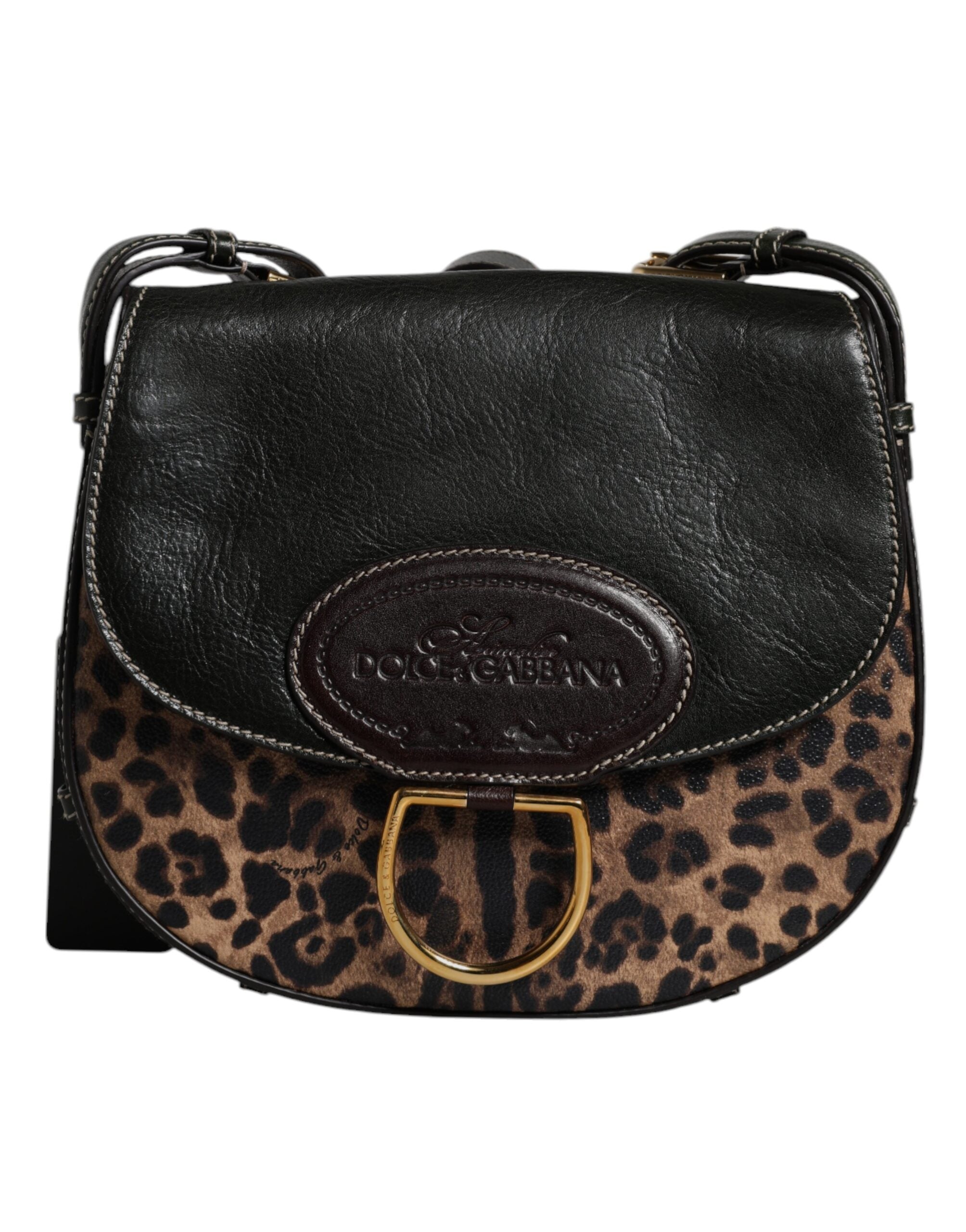 Sac à bandoulière en cuir léopard noir et marron Dolce & Gabbana