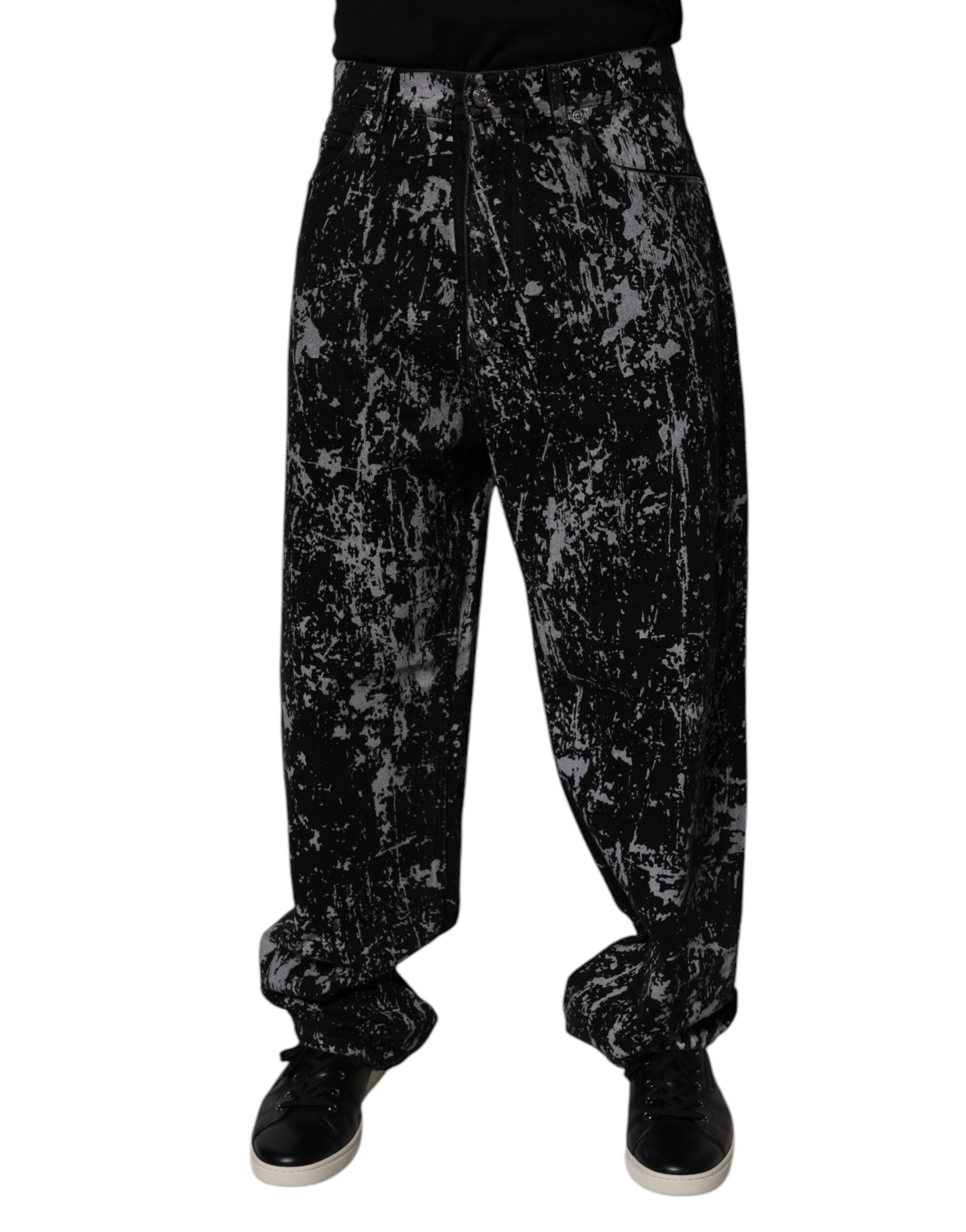 Dolce & Gabbana – Schwarze, gerade geschnittene Baumwolljeans mit Batikmuster für Herren