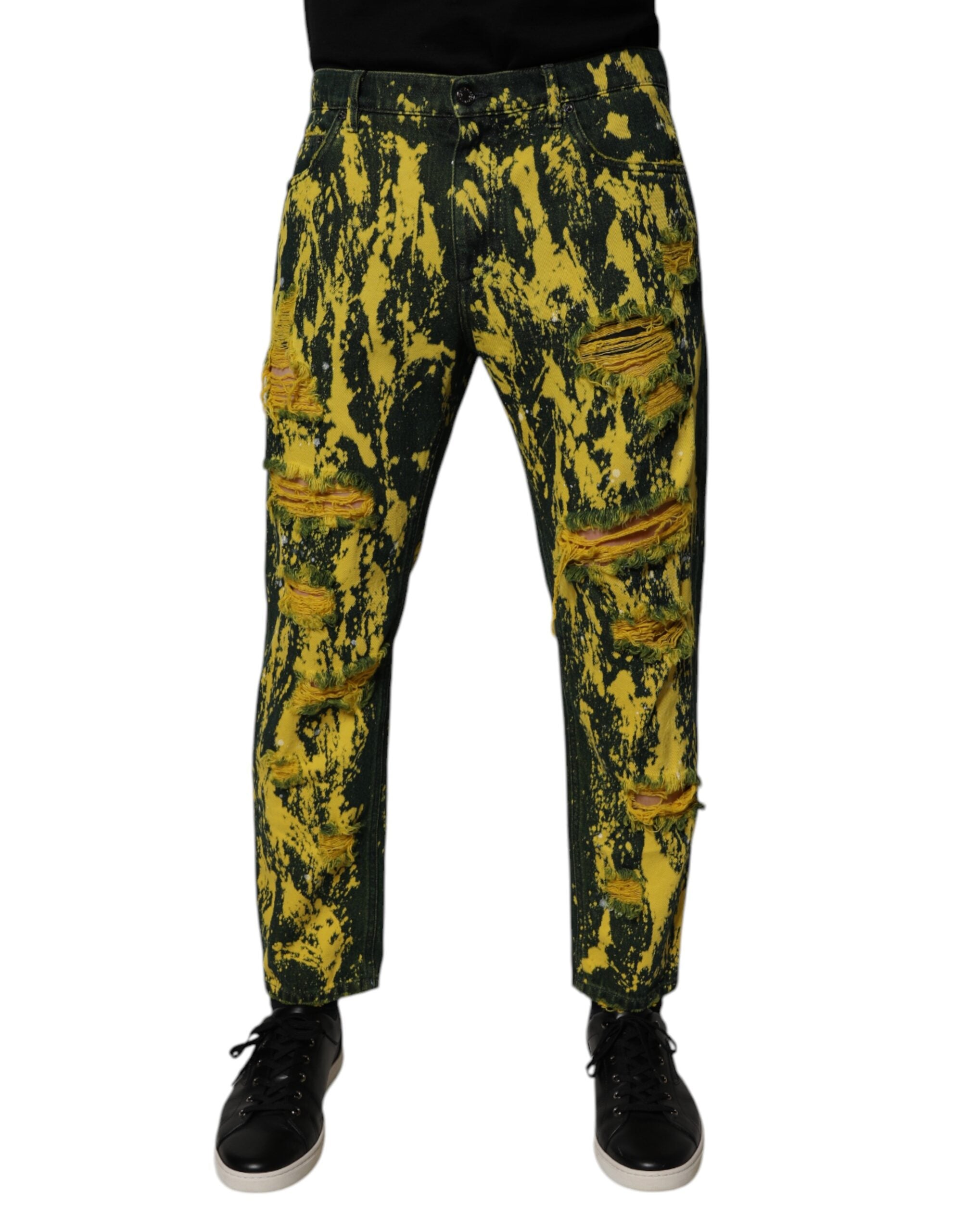 Dolce & Gabbana – Schwarze, gelbe, zerfetzte Skinny-Jeans für Herren