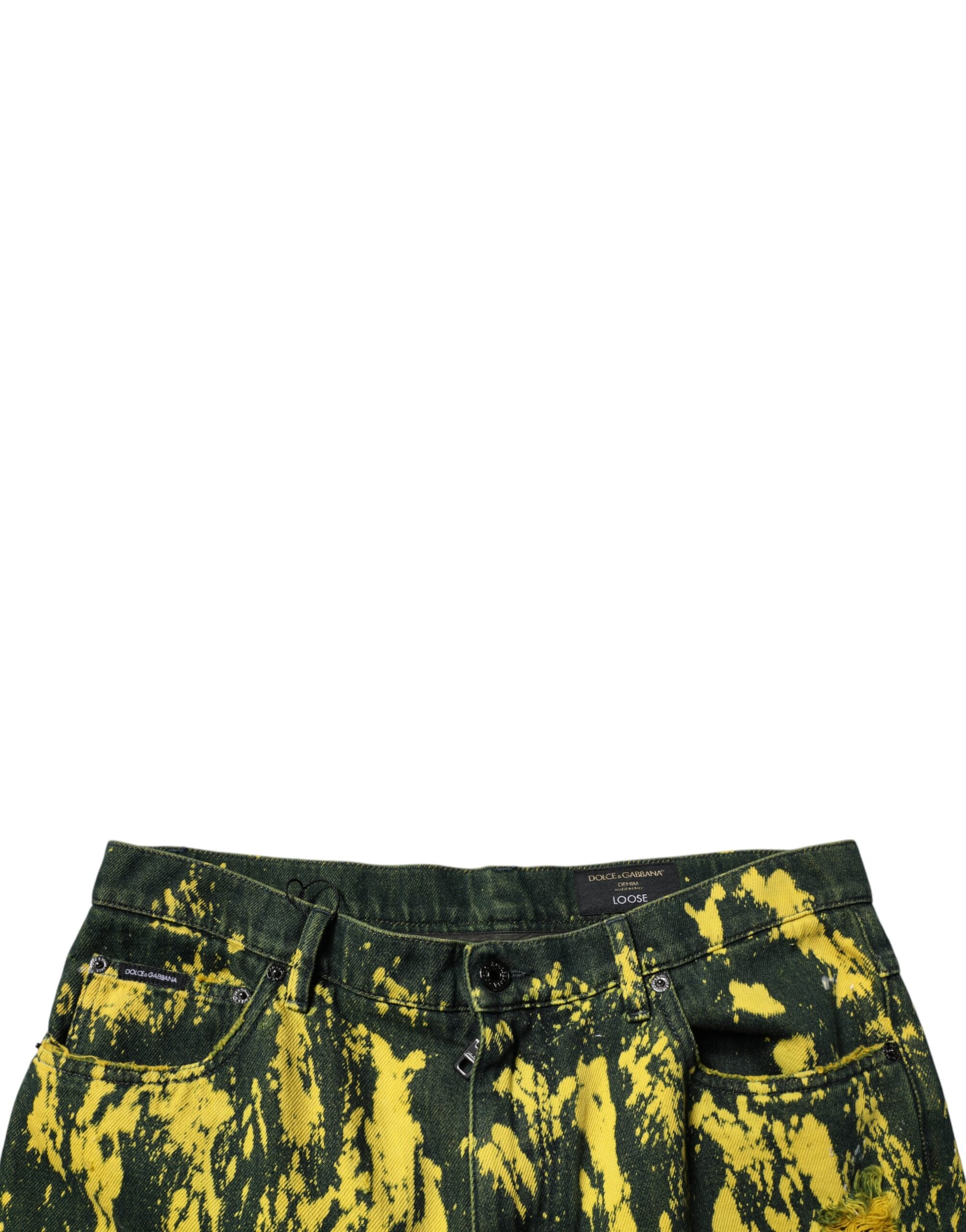 Dolce & Gabbana Black Yellow Tie Dye Tattered Skinny Men Denim Jeans
