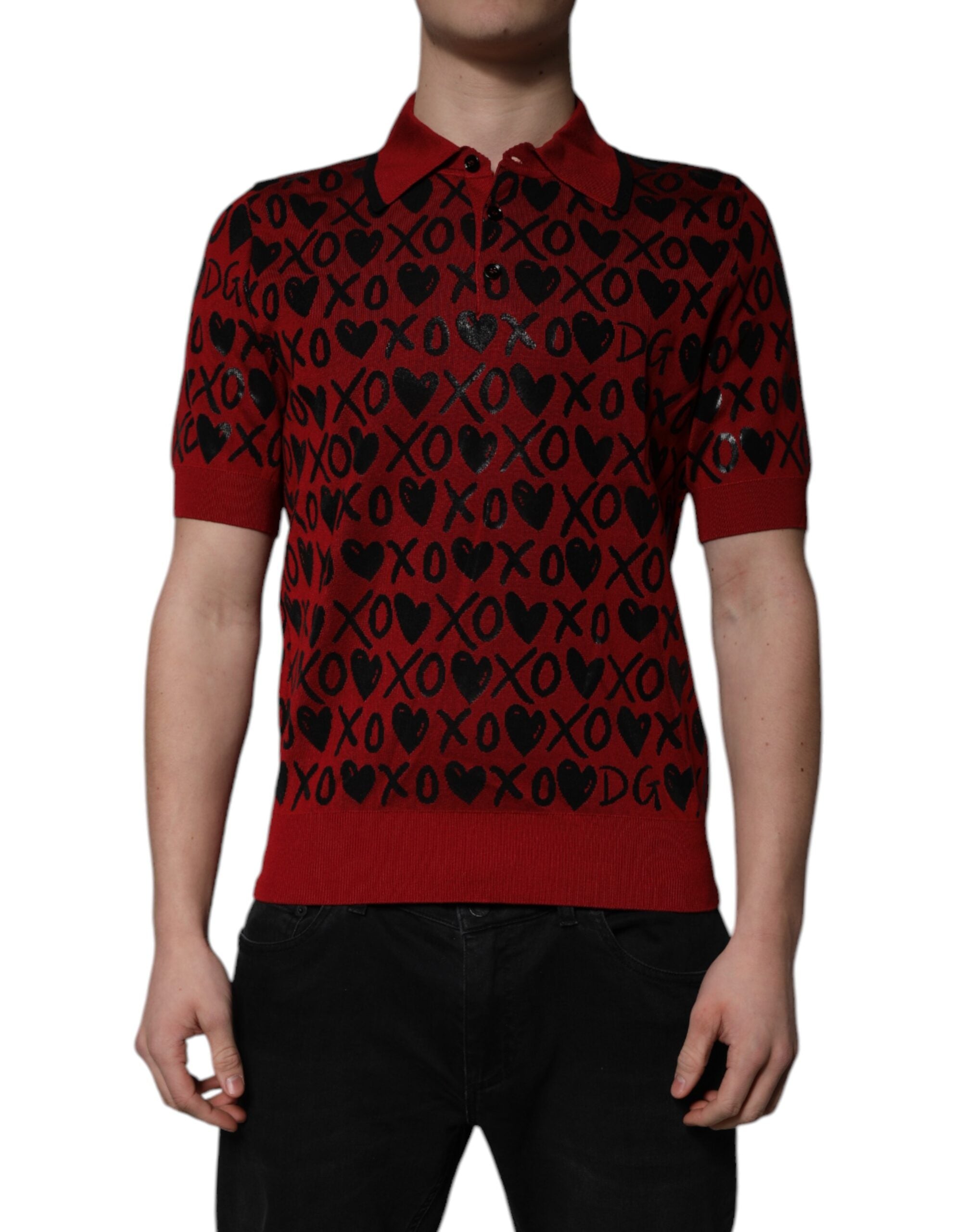 Dolce & Gabbana Red Cotton XOXO Collared Polo