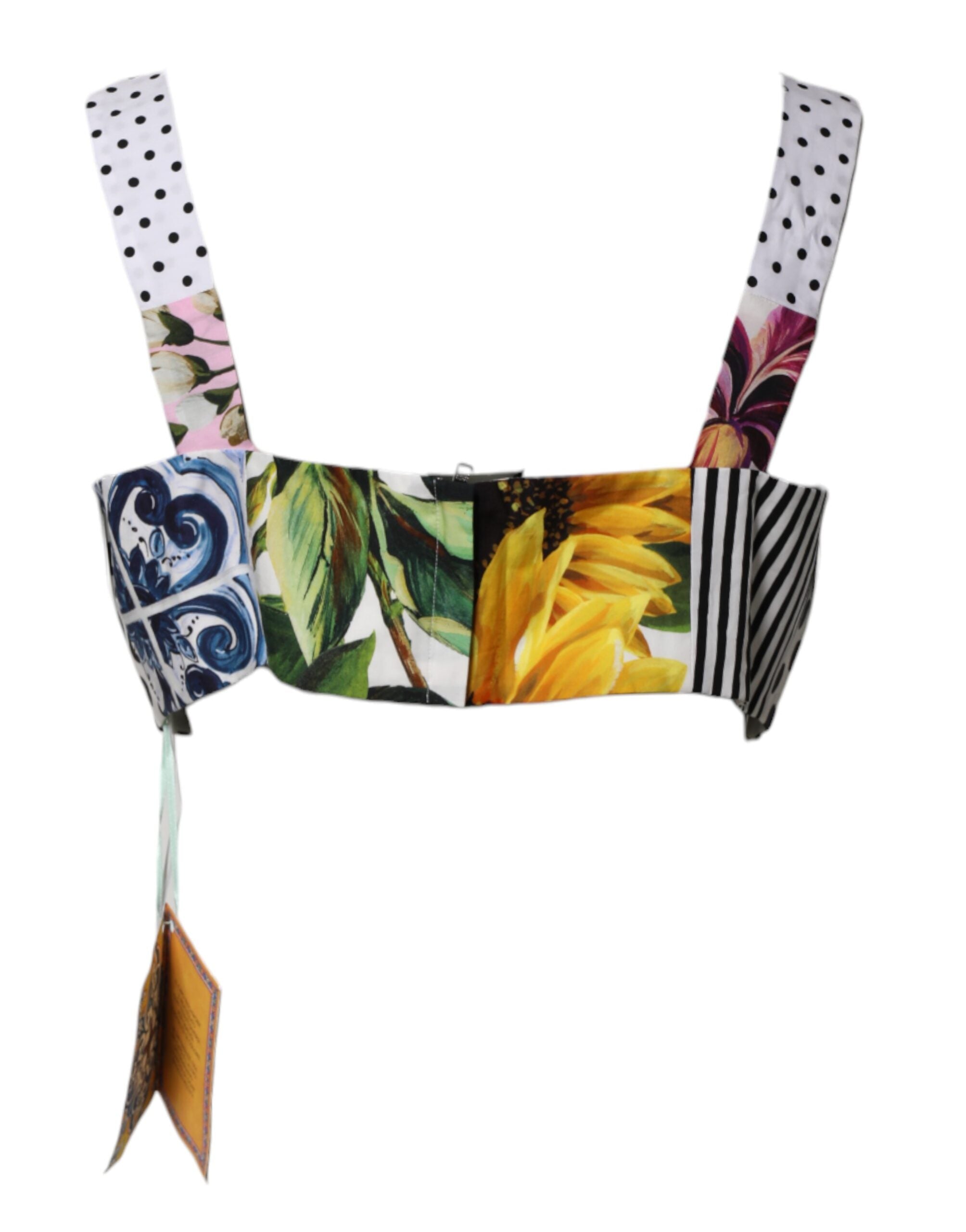 Dolce & Gabbana Multicolor Sweetheart Neck Patchwork Crop Top