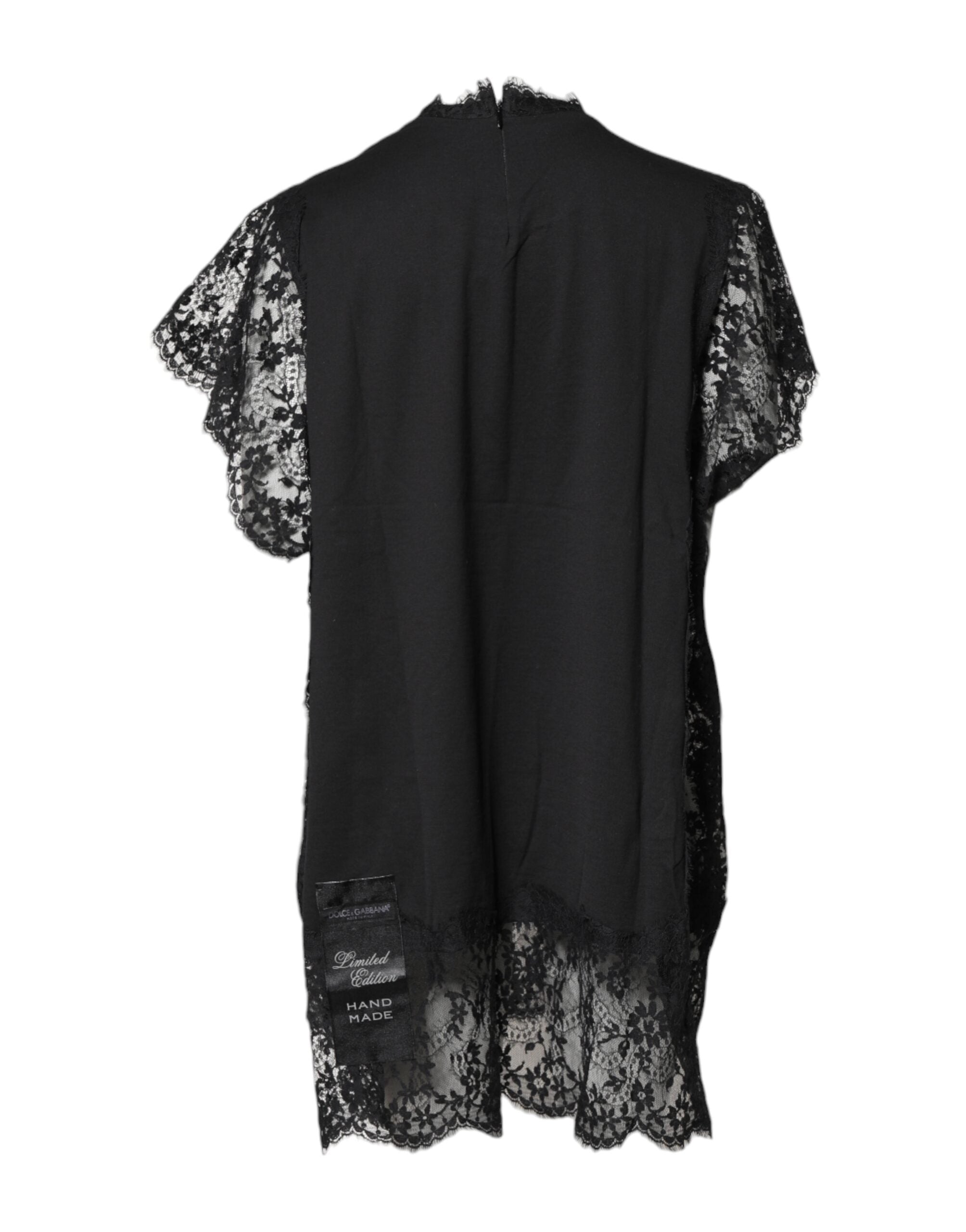 Dolce & Gabbana Black Lace Sheer Sacred Heart Crew Neck Top