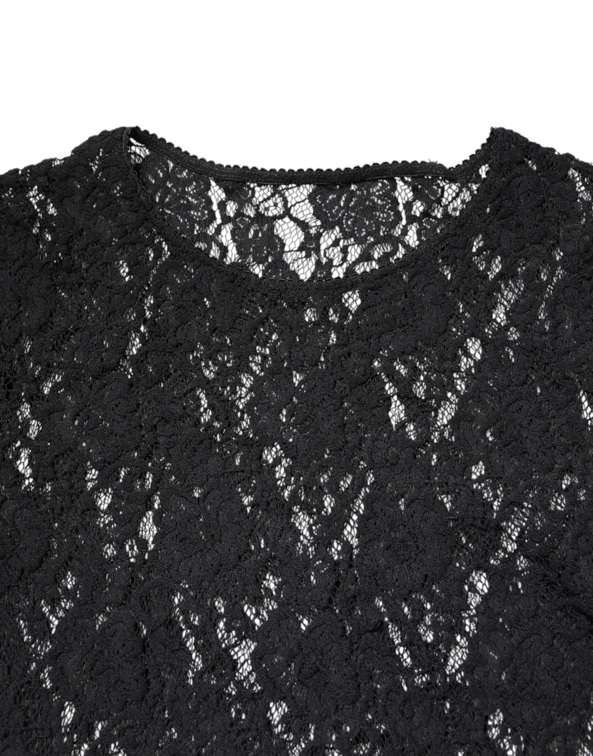 Dolce & Gabbana Black Floral Lace Long Sleeves Pullover Top