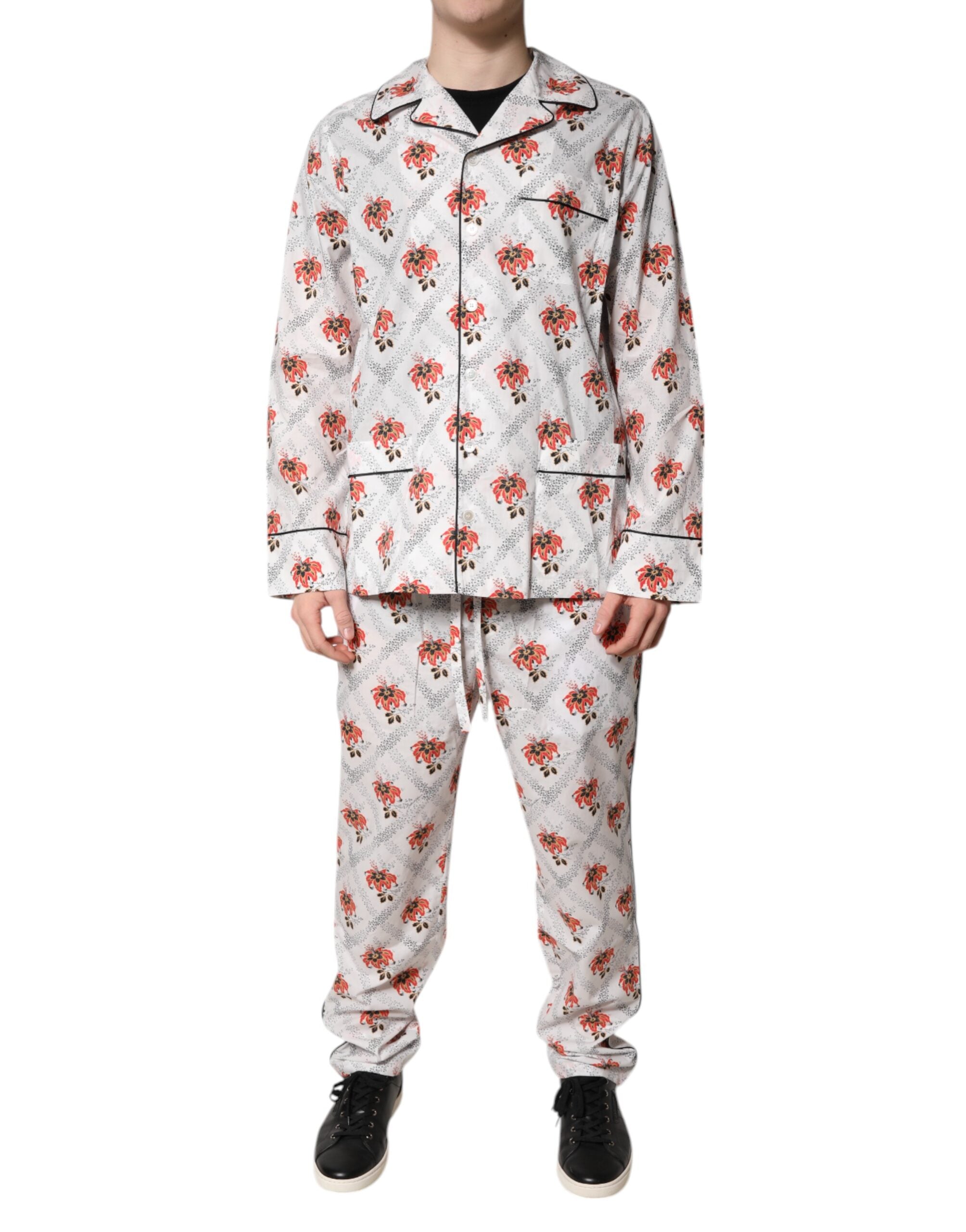 Dolce & Gabbana Pyjama-Set aus Baumwolle mit mehrfarbigem Blumendruck, Nachtwäsche