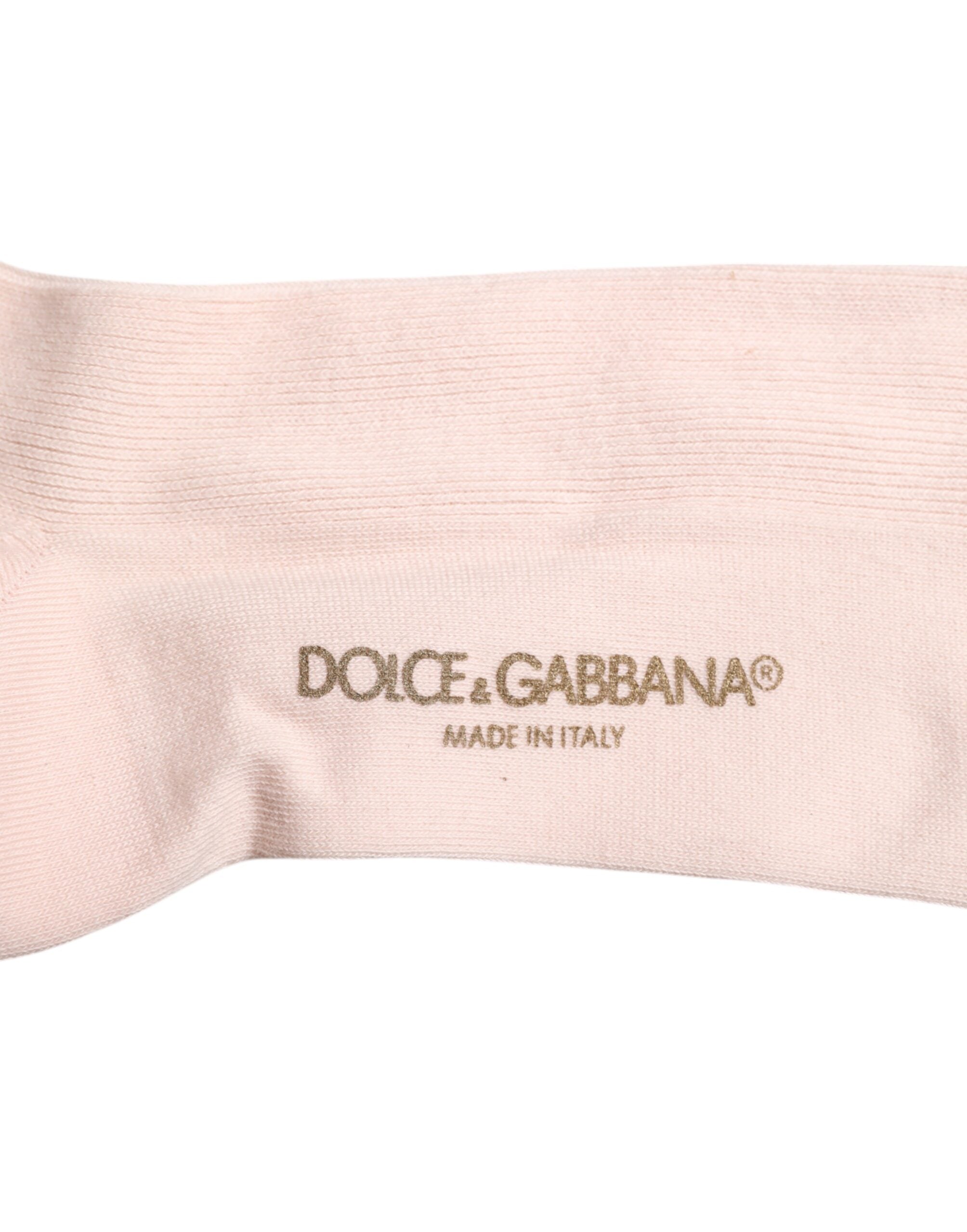 Dolce & Gabbana Ivory Cotton Stretch Logo Over Calf Socks