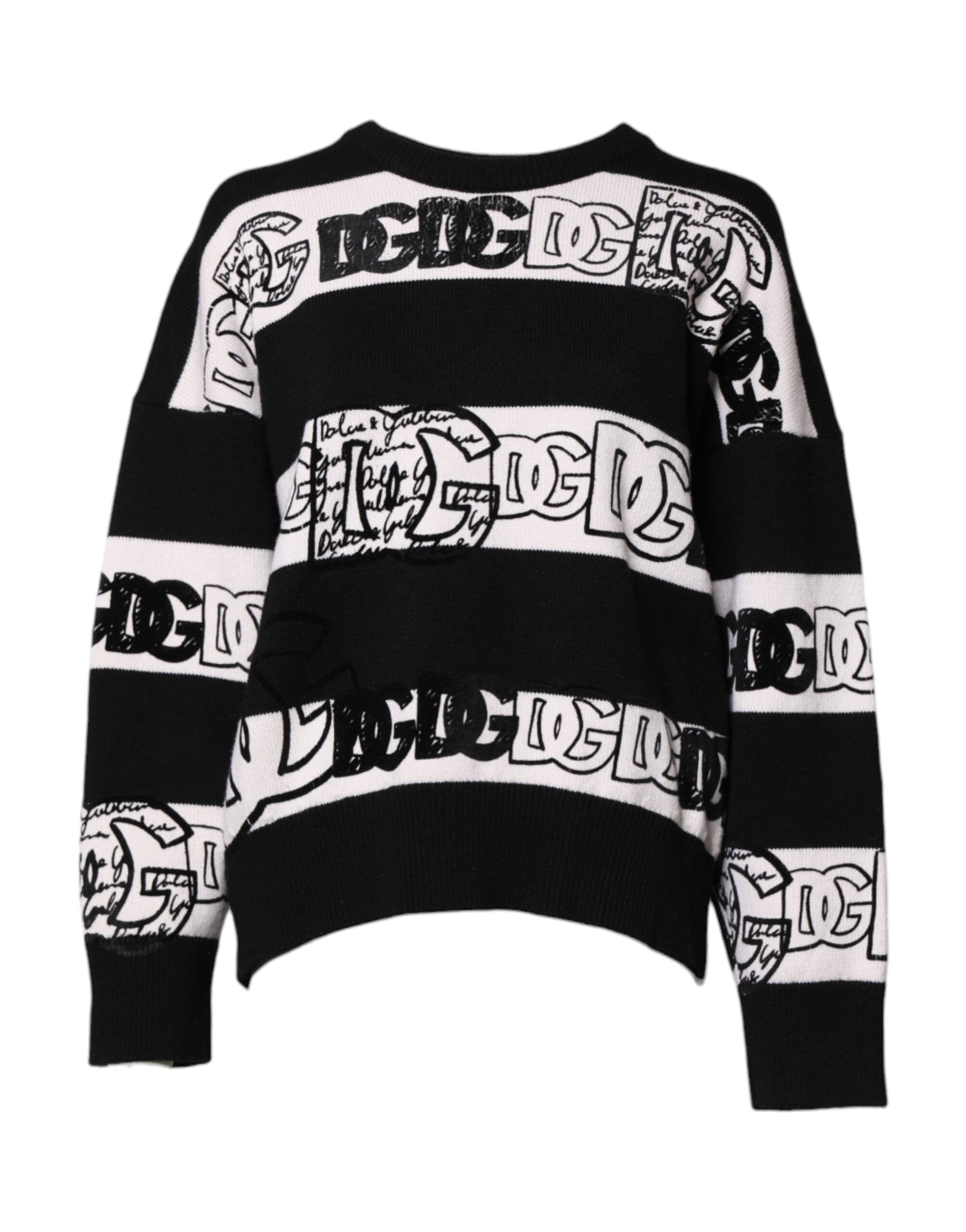 Dolce & Gabbana – Schwarz-weißer Wollpullover mit Logo-Print