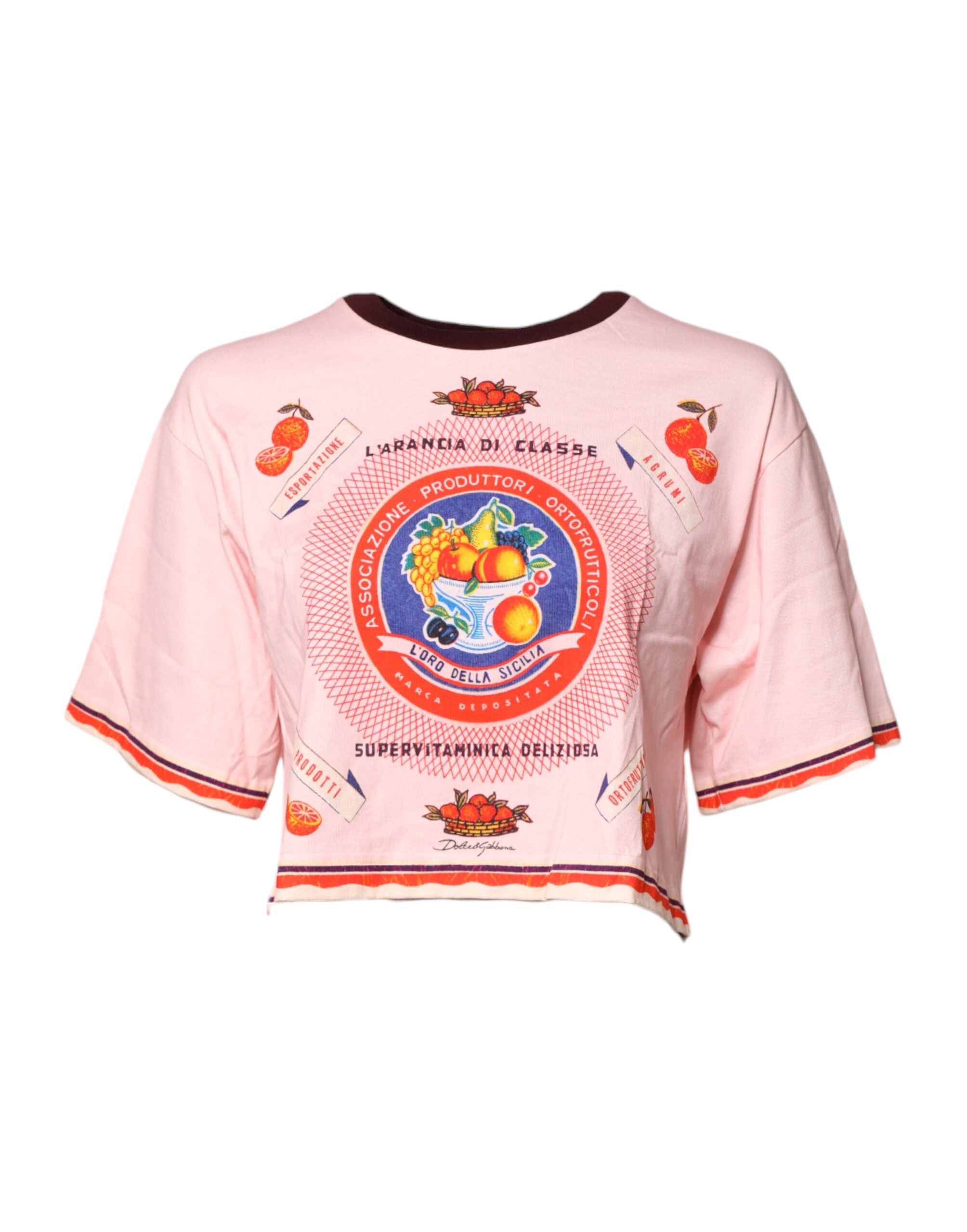 Haut court à manches courtes en coton imprimé rose Dolce & Gabbana