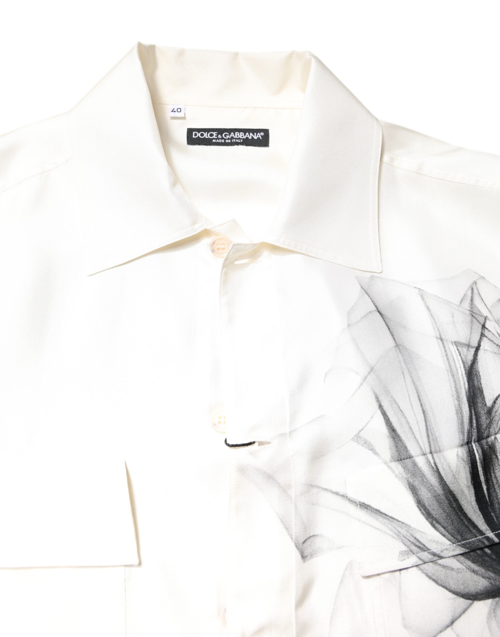 Dolce & Gabbana Ivory Silk Long Sleeves Men Casual Shirt