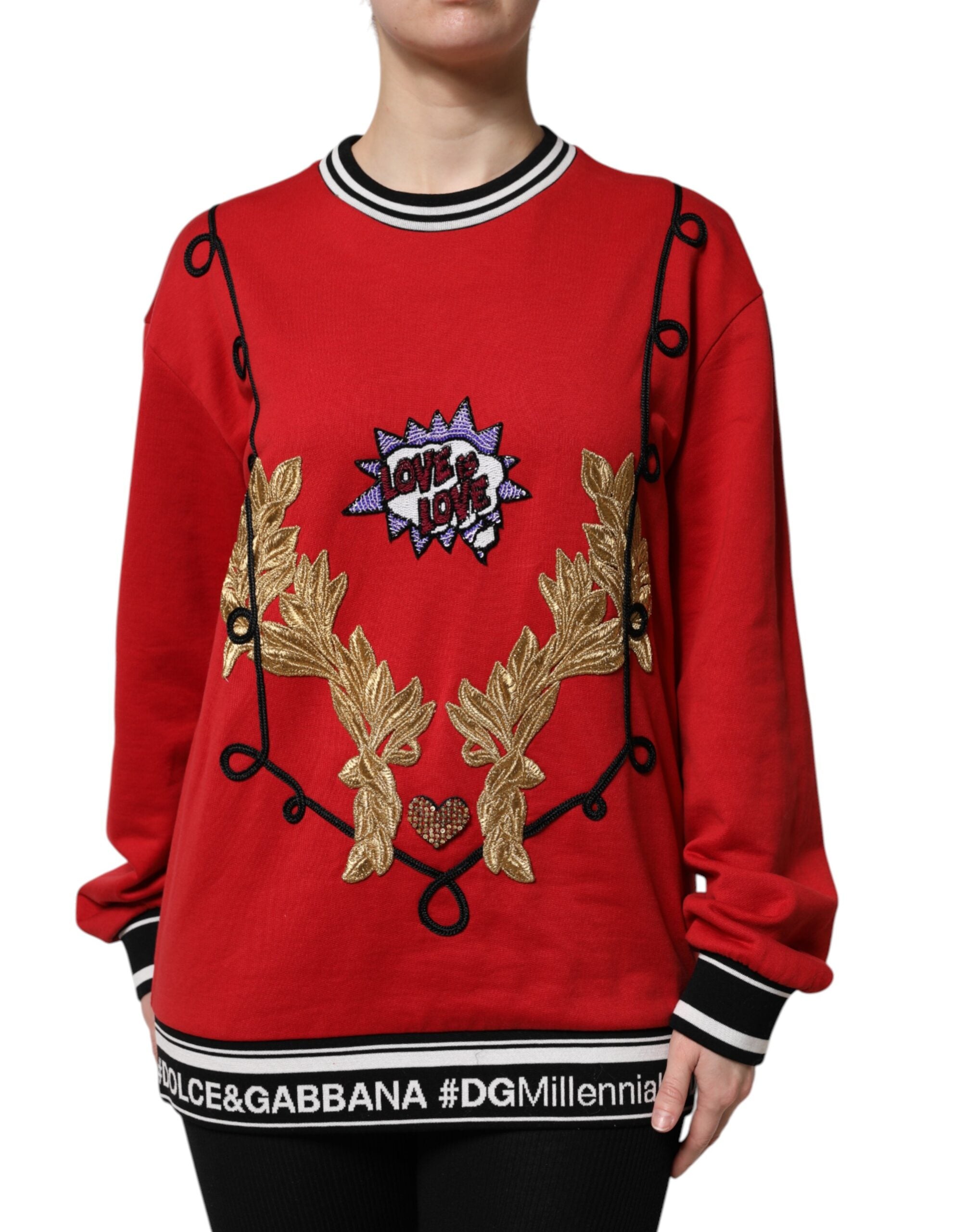 Dolce & Gabbana Roter Pullover mit Pailletten aus Baumwolle „Queen“
