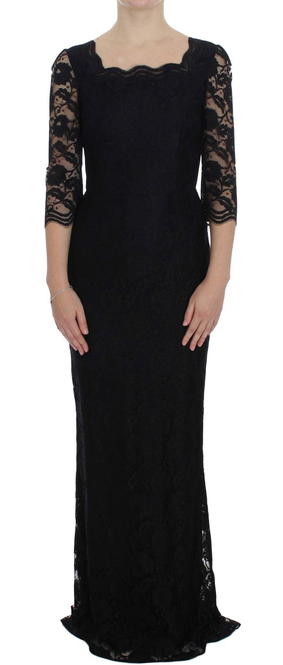 Dolce & Gabbana Elegantes schwarzes Maxikleid aus floraler Spitze