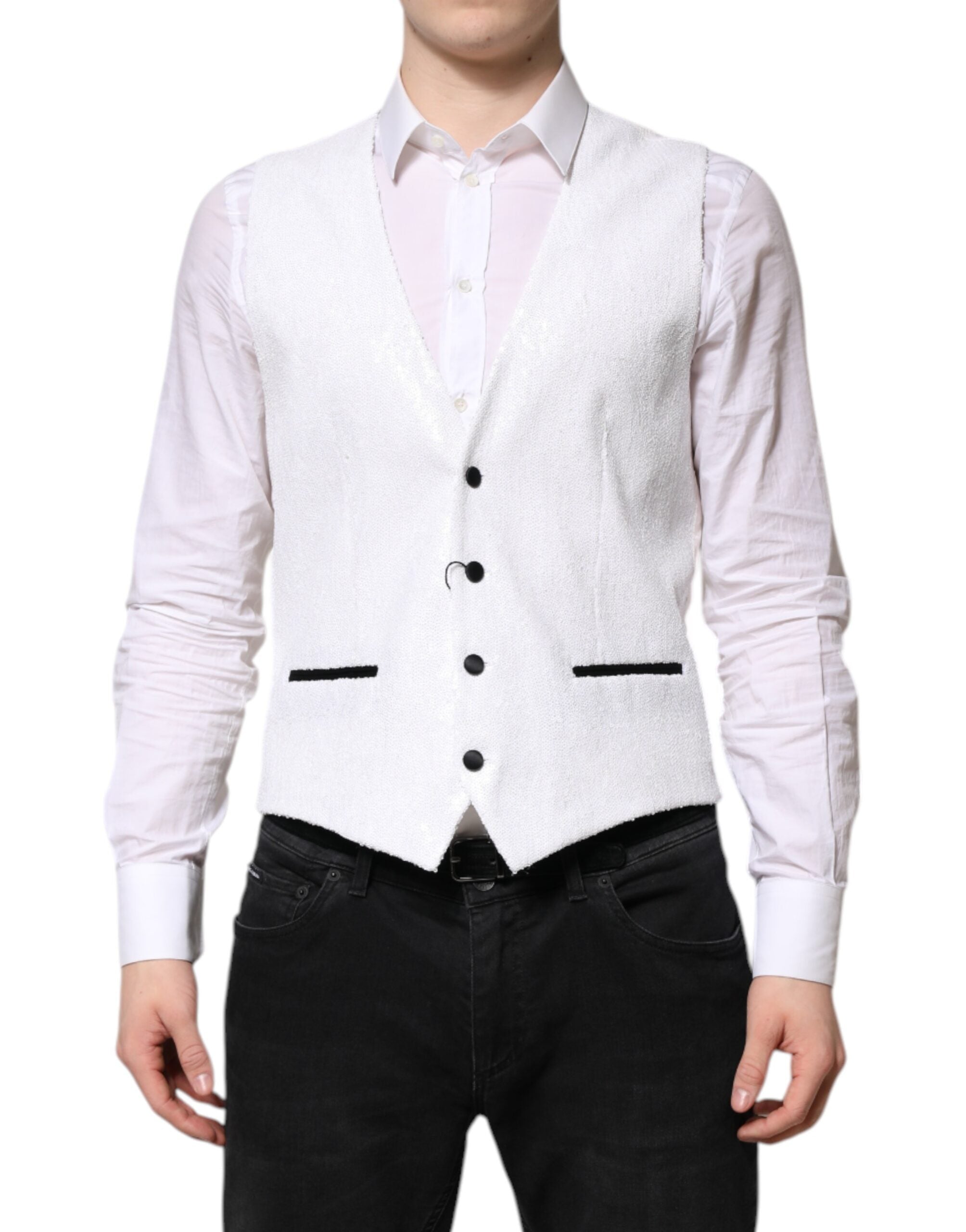Dolce & Gabbana Robe blanche à paillettes Gilet formel Gilet