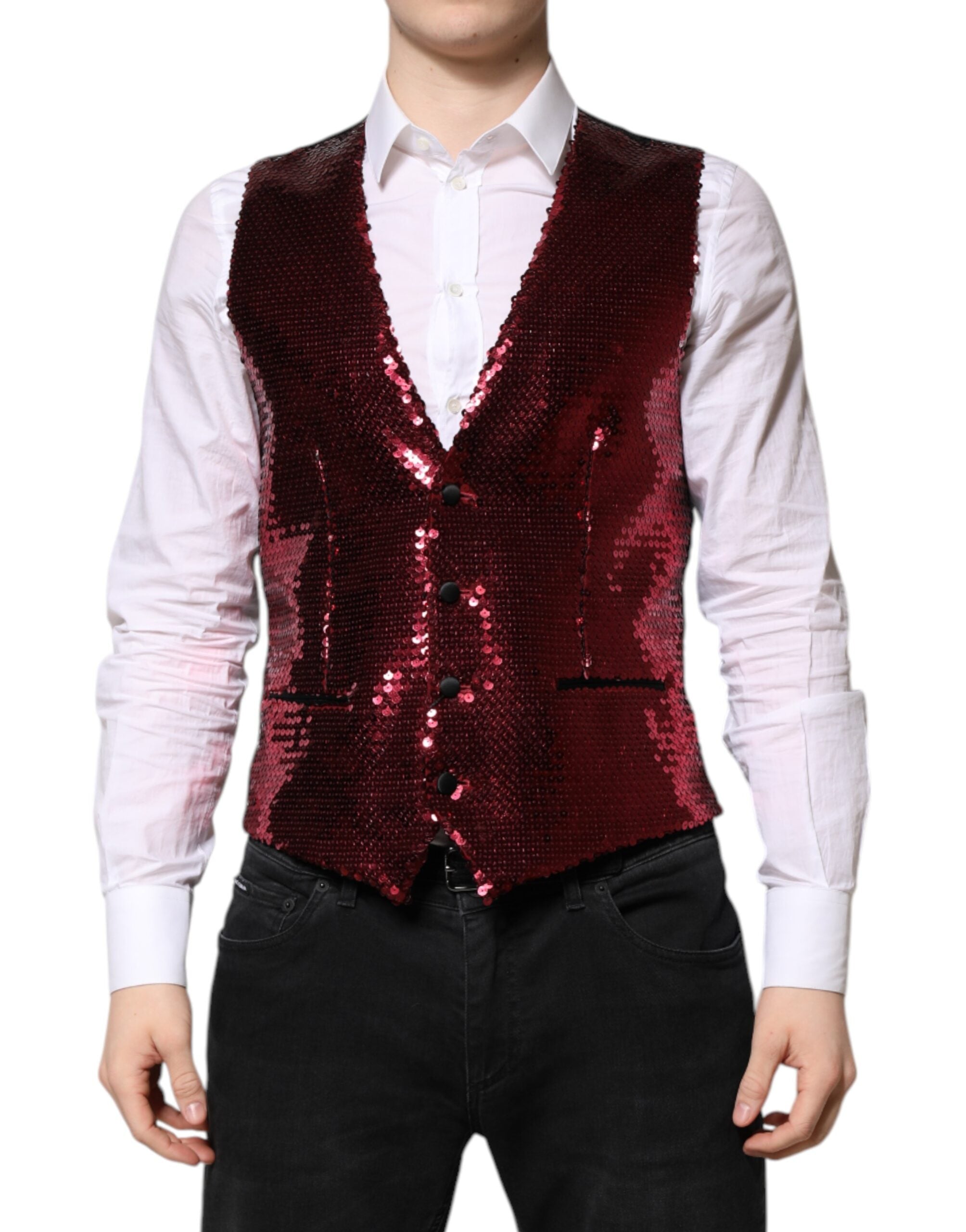 Gilet de costume pour homme Dolce & Gabbana à paillettes rouges