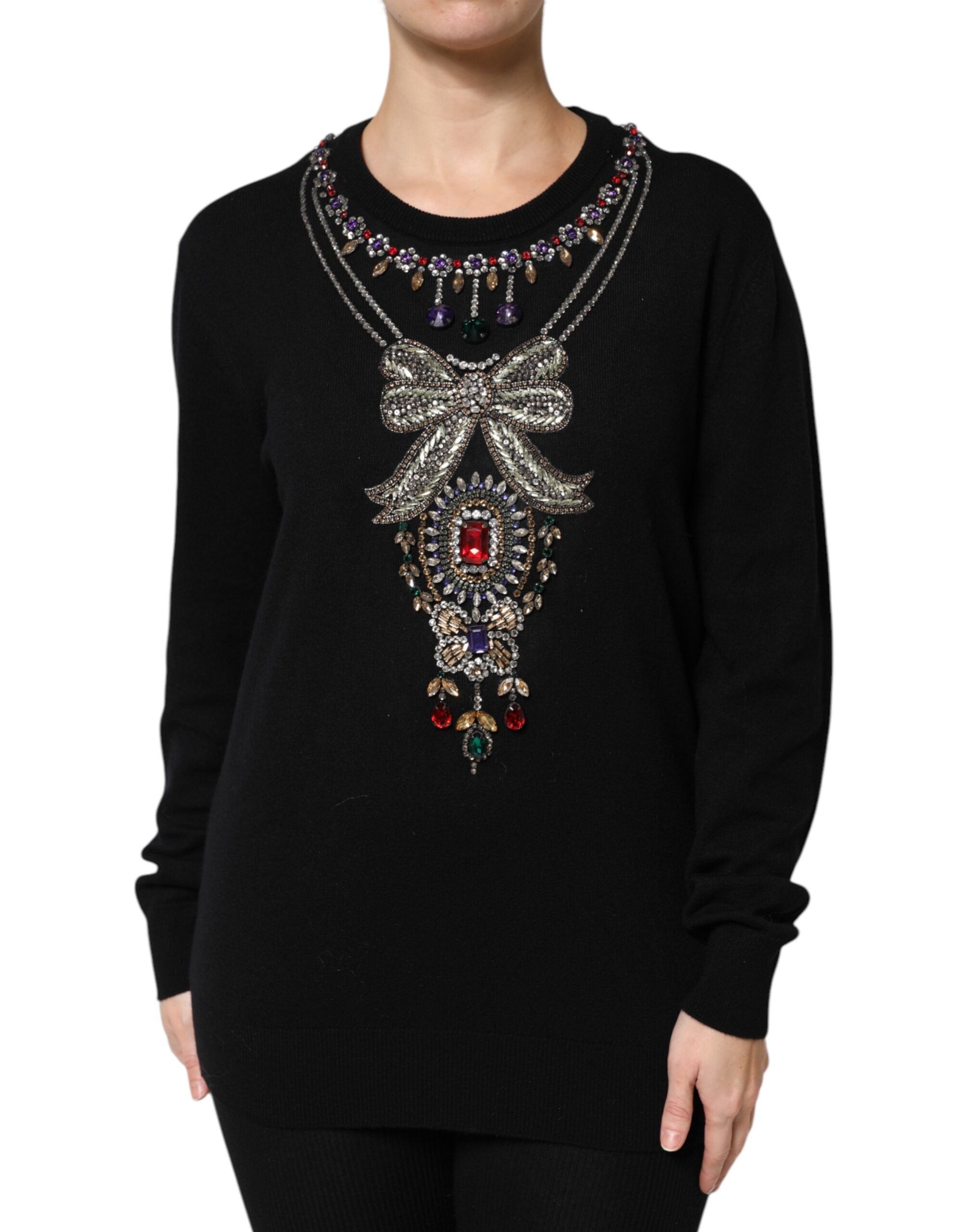 Dolce & Gabbana Schwarzer Kaschmirpullover mit Kristallverzierung
