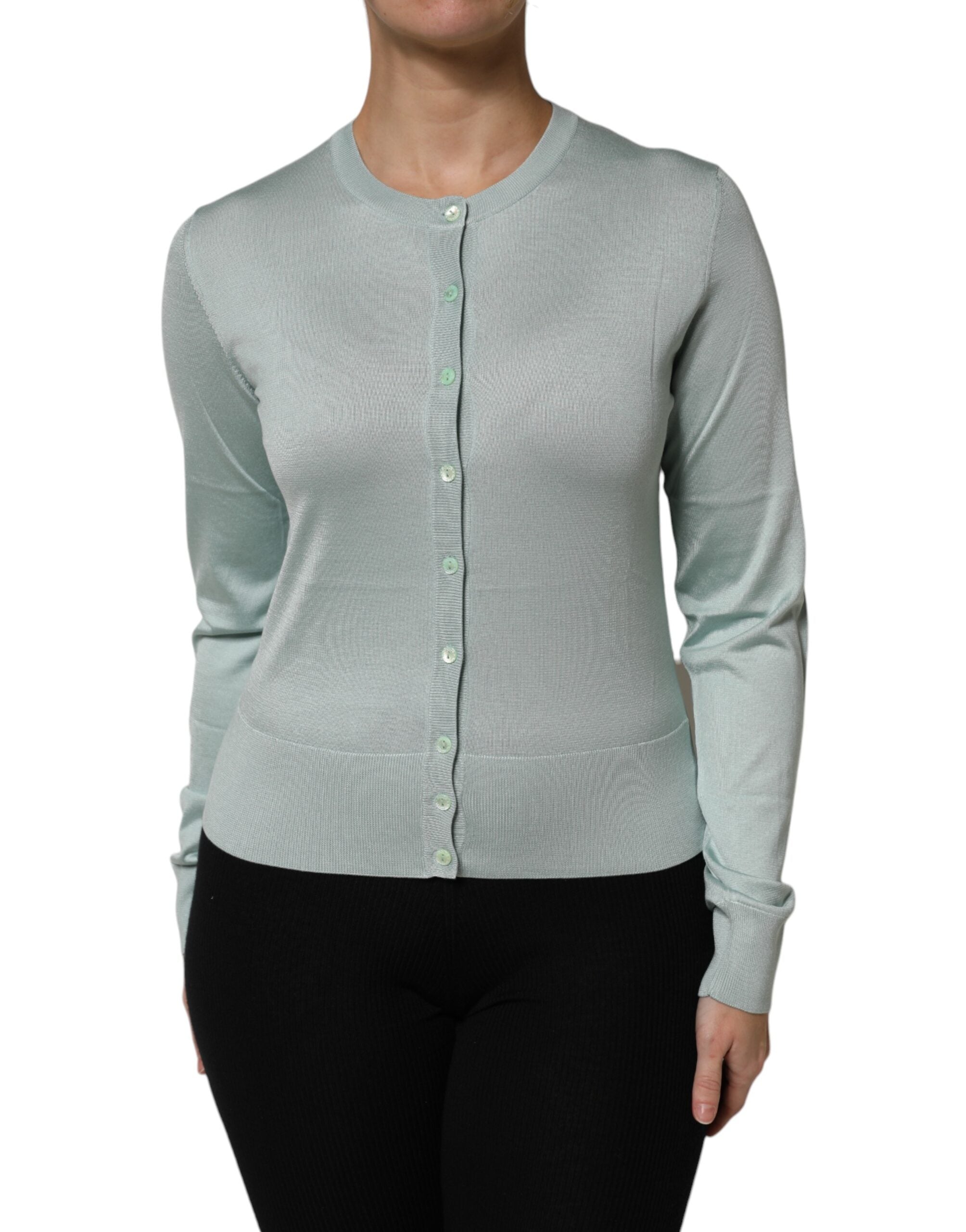Dolce & Gabbana Hellgrüner Seiden-Cardigan mit Knopfleiste
