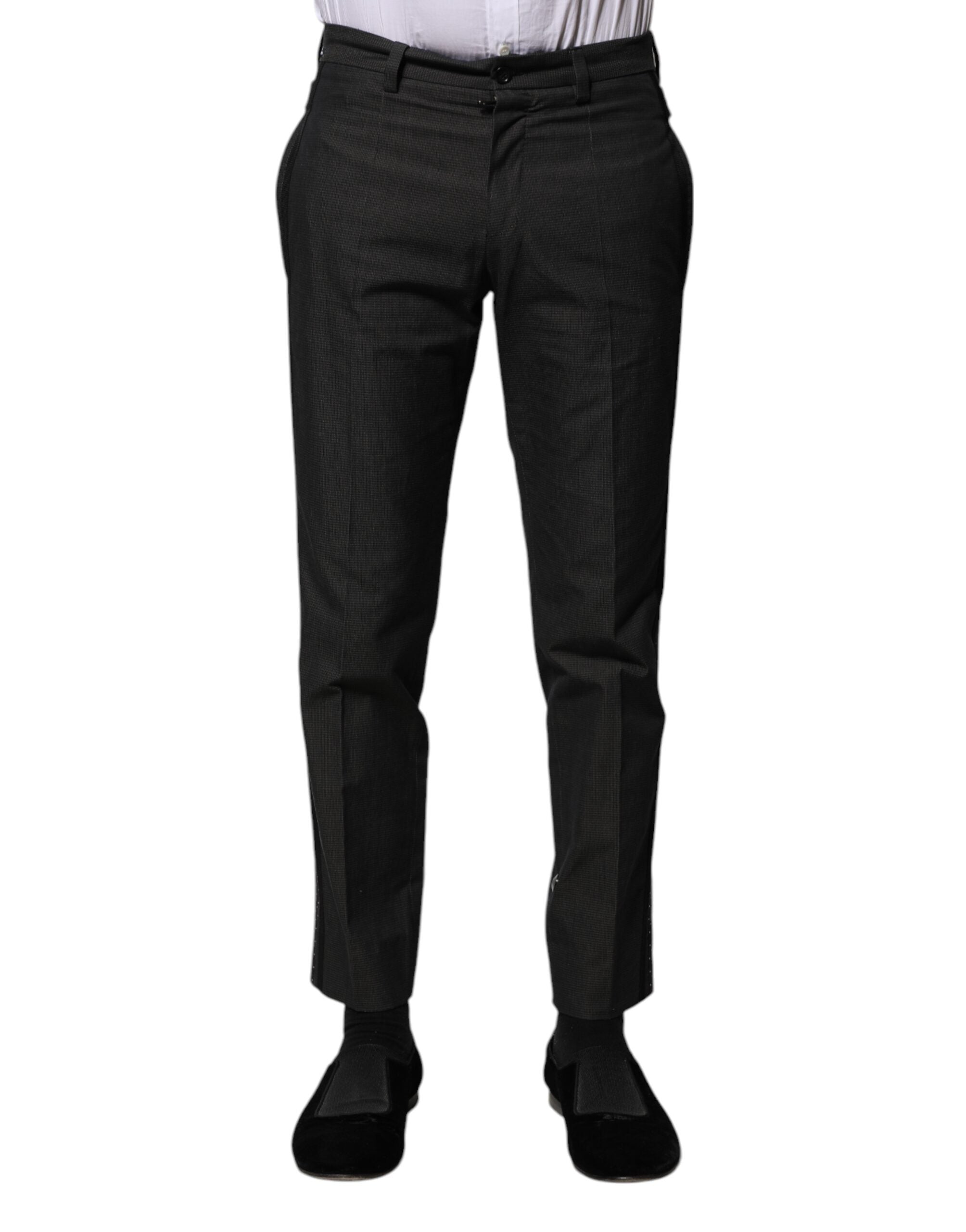 Dolce & Gabbana – Graue, gemusterte Anzughose aus Baumwolle