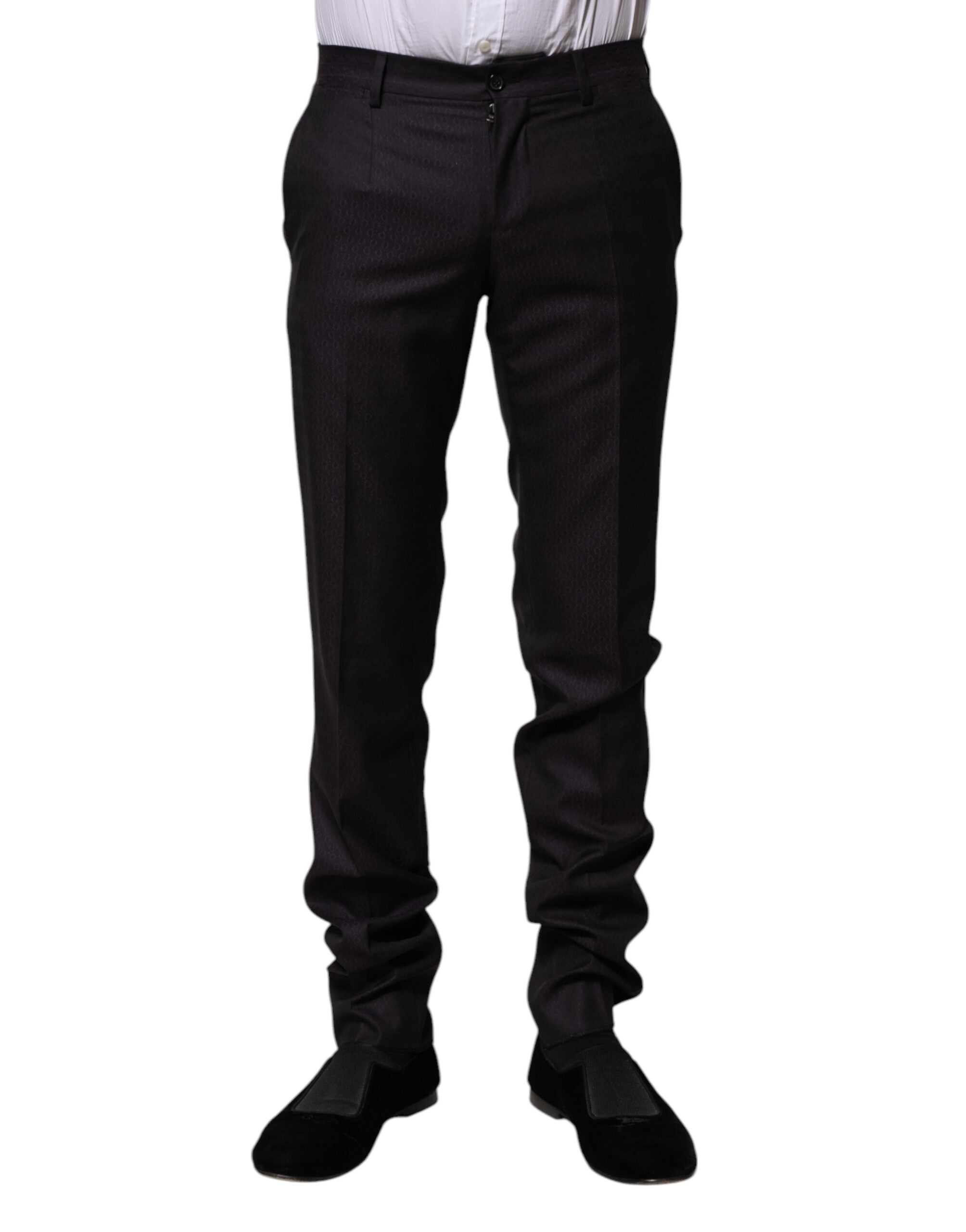Dolce & Gabbana – Schwarze, gemusterte Anzughose aus Wolle