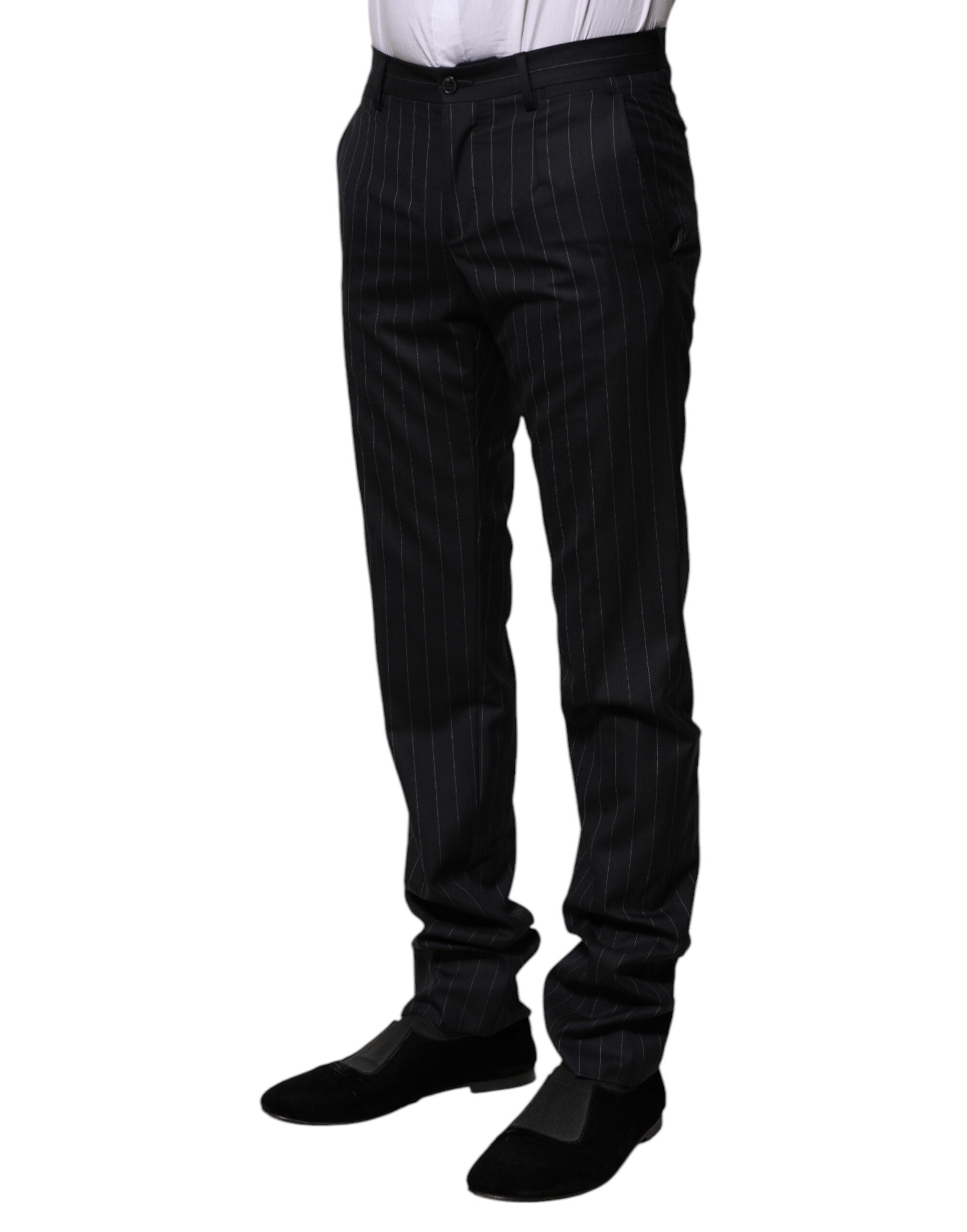 Pantalon habillé à rayures en laine noire Dolce & Gabbana