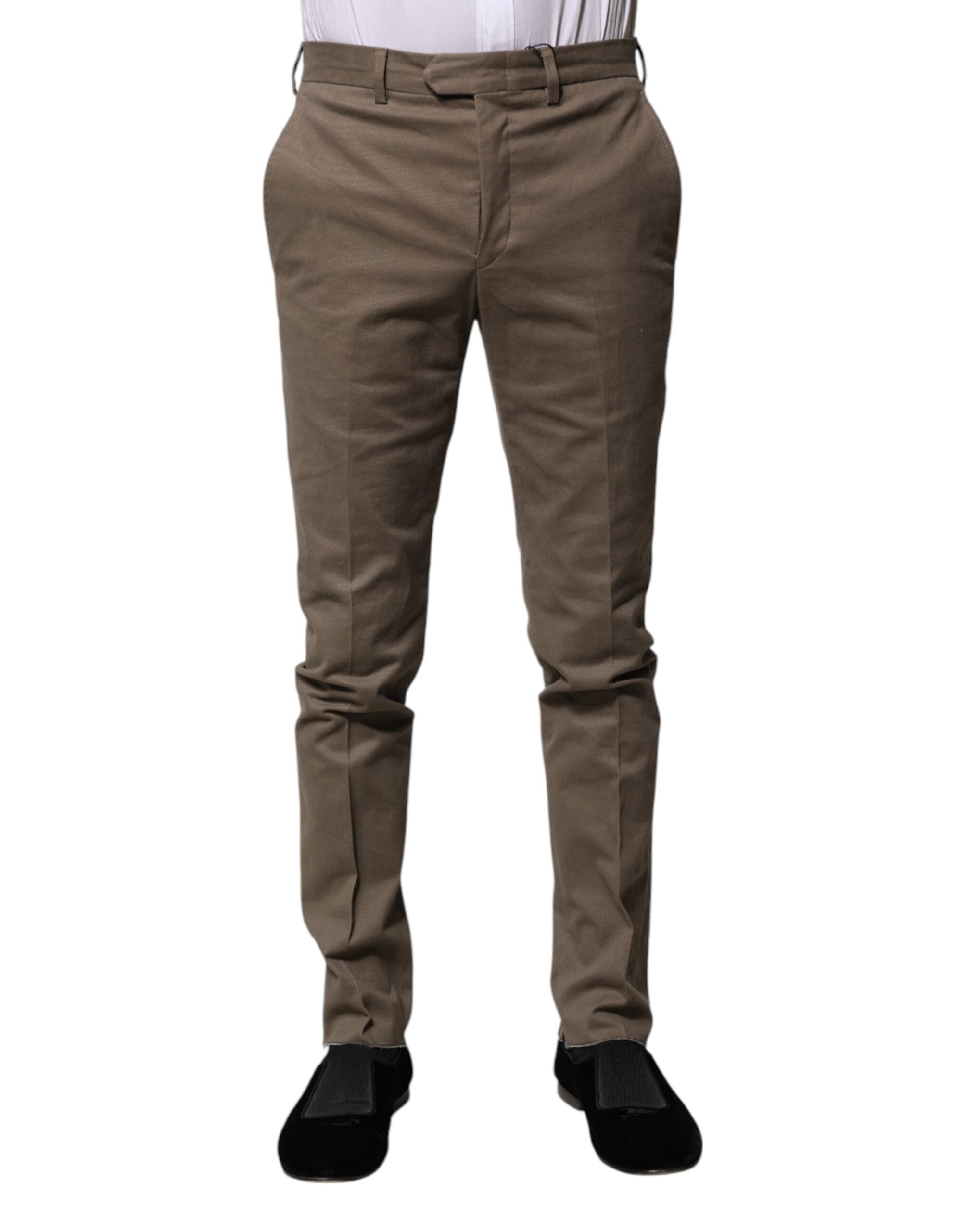 Pantalon habillé fuselé en coton marron BENCIVENGA