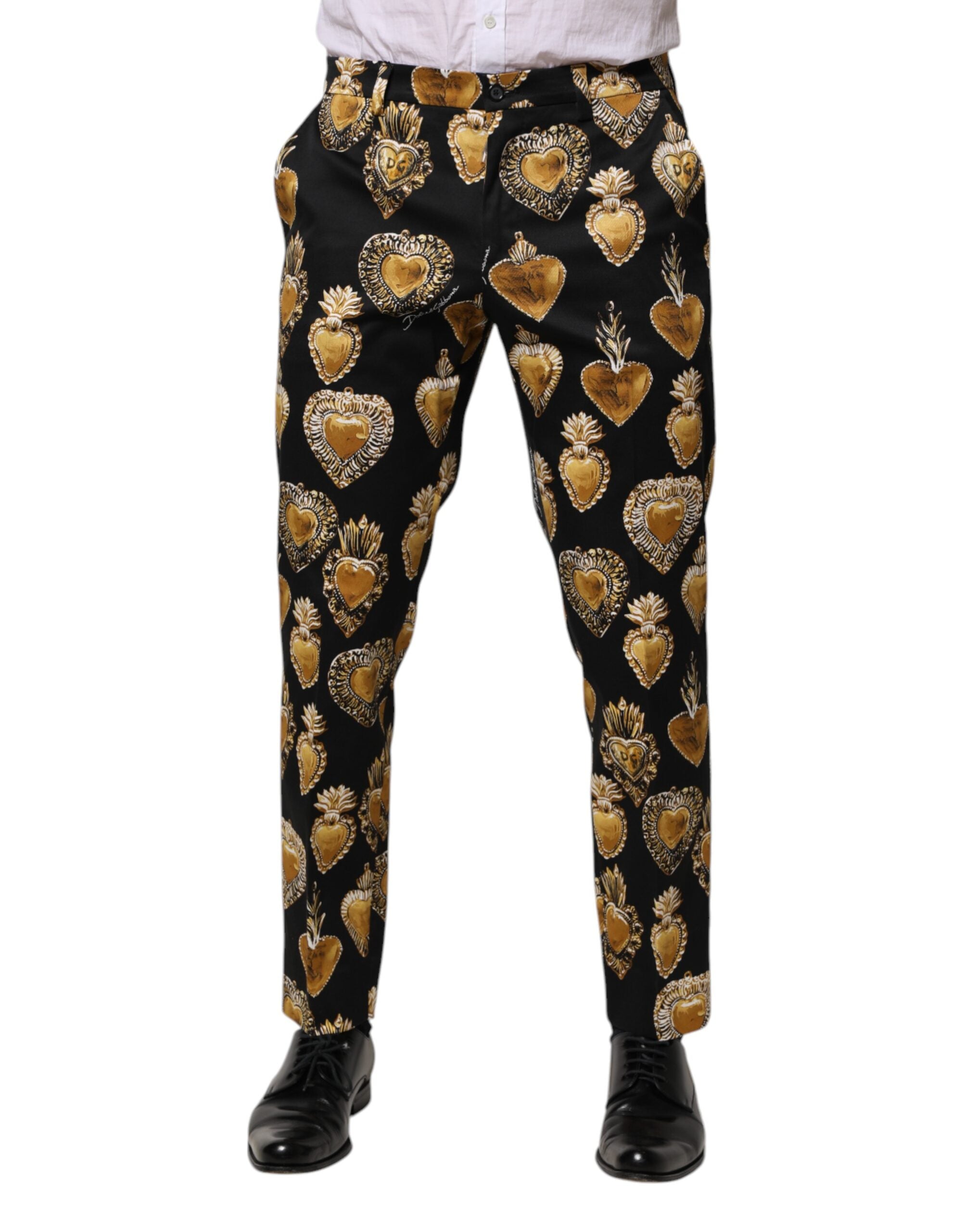 Dolce & Gabbana – Hose mit Herz-Jesu-Print in Schwarz und Gold