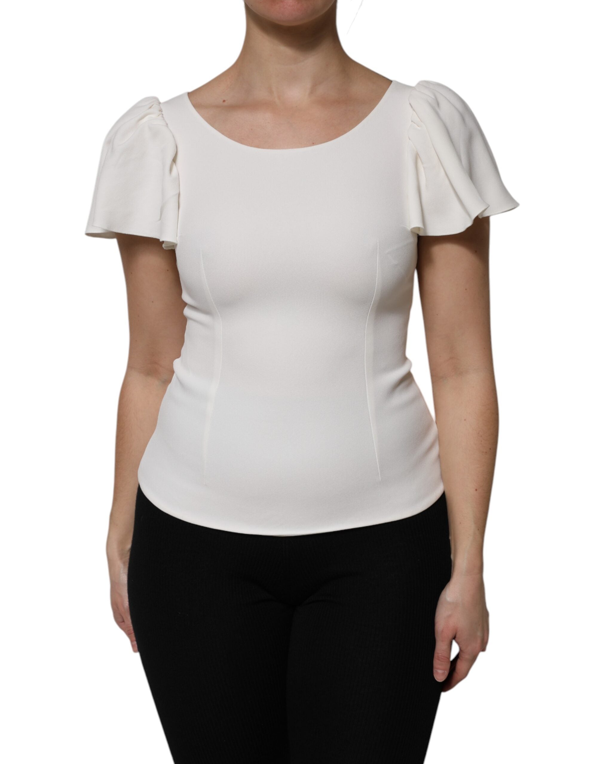 Dolce & Gabbana White Viscose Round Neck Short Sleeves Top