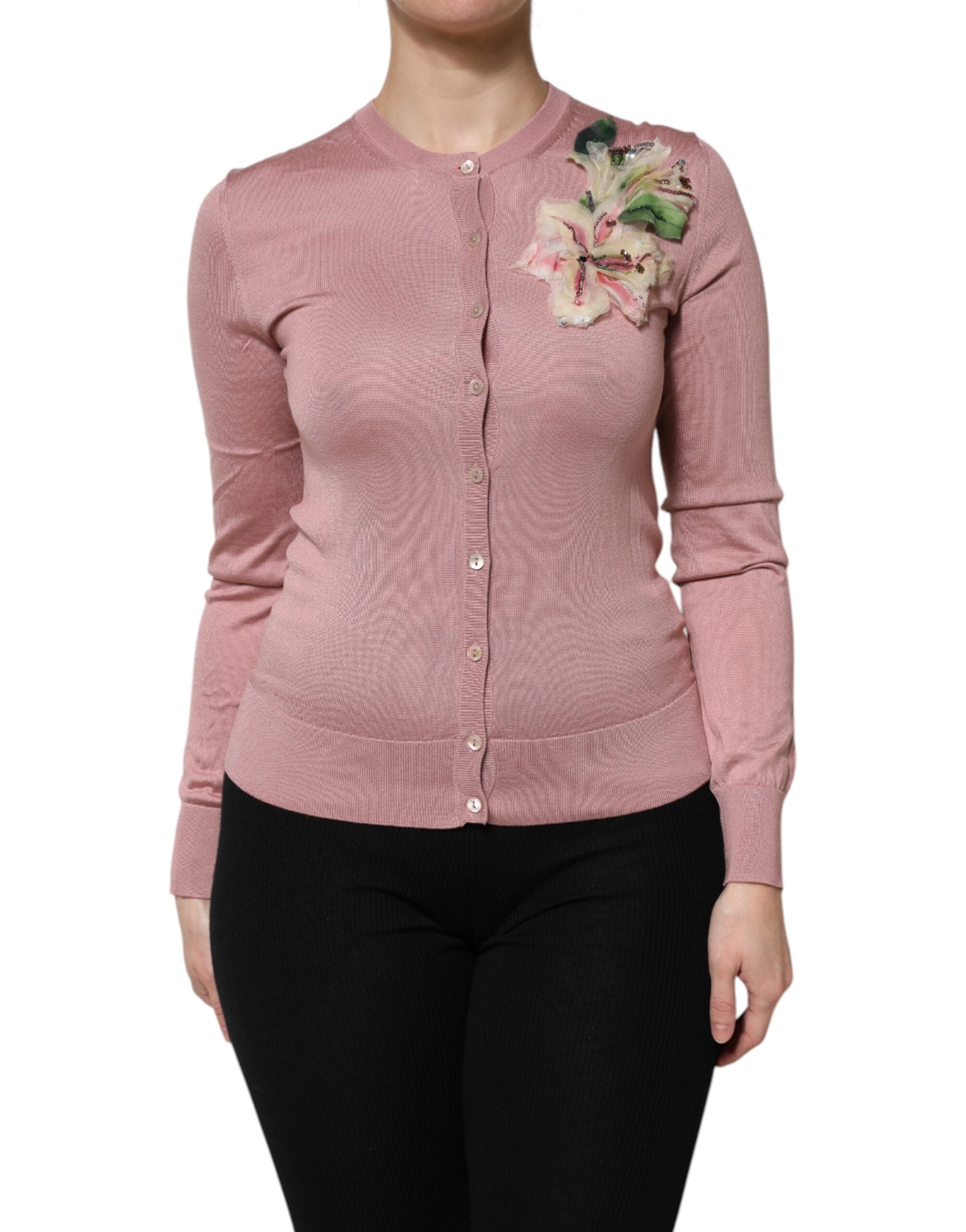 Dolce & Gabbana – Rosa Strickjacke aus Seidenstrick mit Knopfleiste