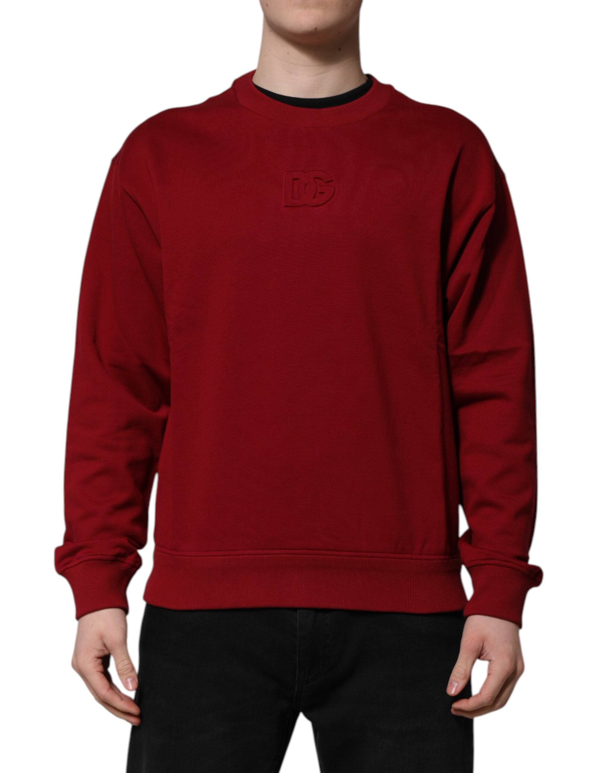 Pull ras du cou en coton rouge avec logo en relief Dolce & Gabbana