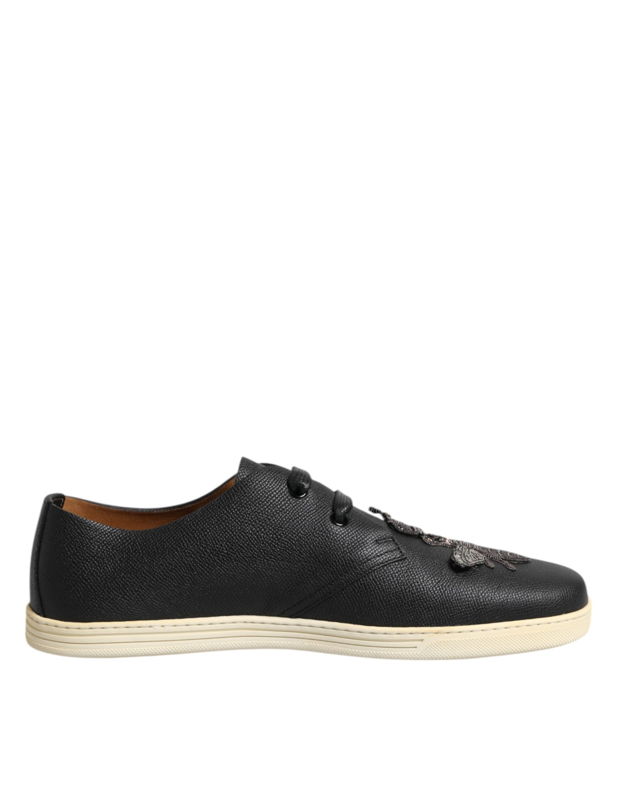 Baskets basses Dolce & Gabbana en cuir noir avec couronne d'abeille