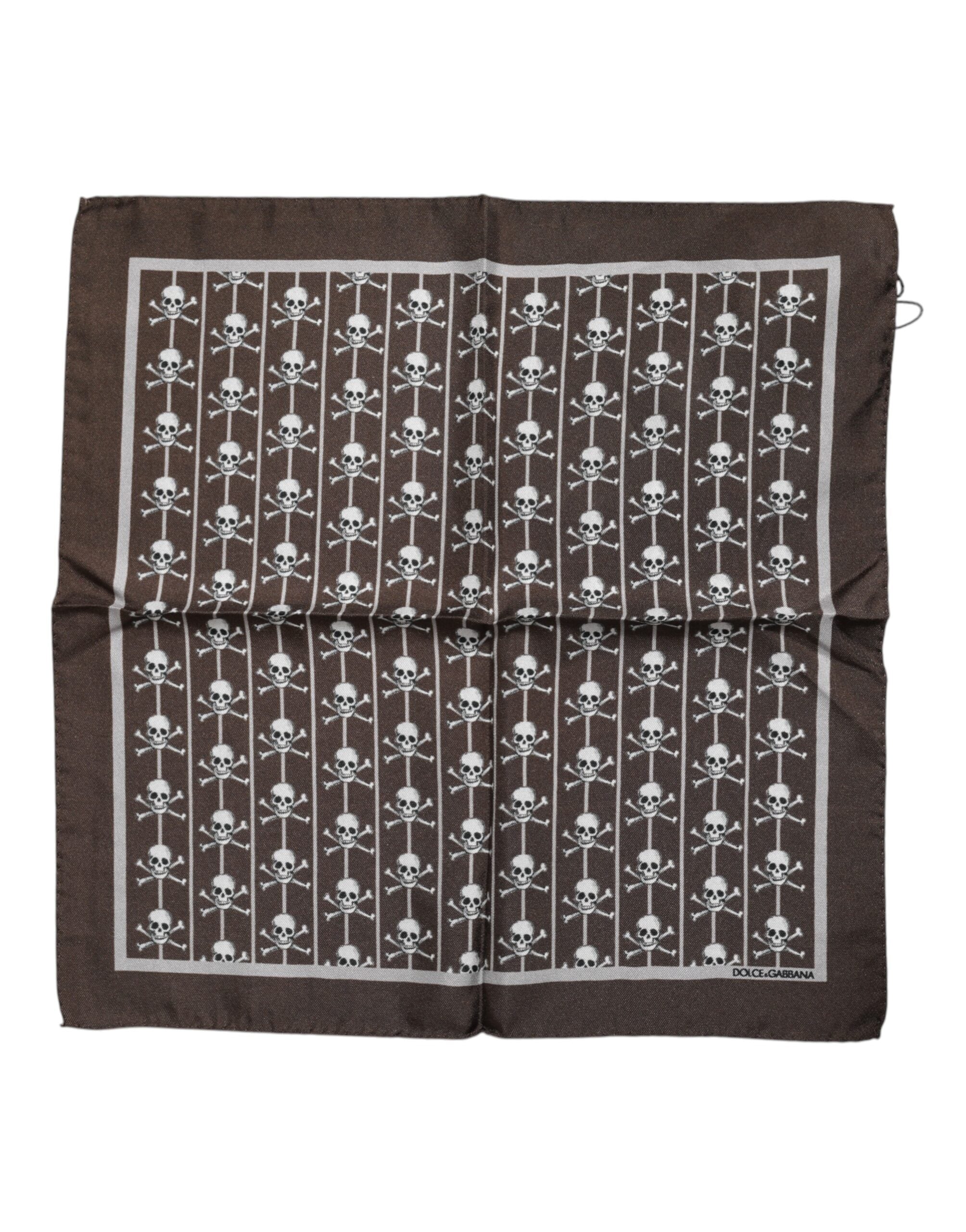 Dolce & Gabbana Brauner quadratischer Seidenschal mit Totenkopfmuster für Herren