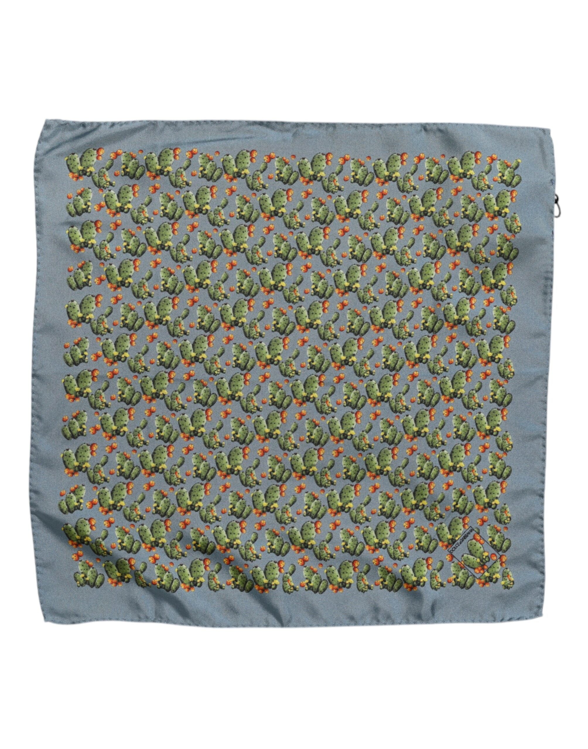 Dolce & Gabbana – Quadratischer Foulard-Schal mit Kaktus-Print in Grau und Grün