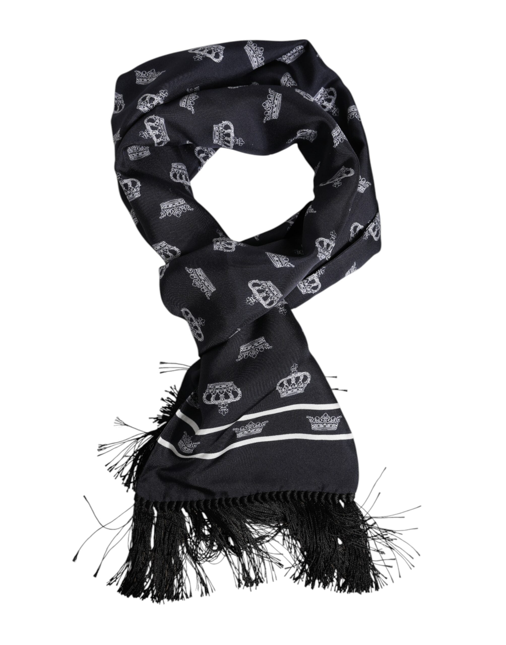 Foulard en soie noire à franges pour homme Dolce & Gabbana