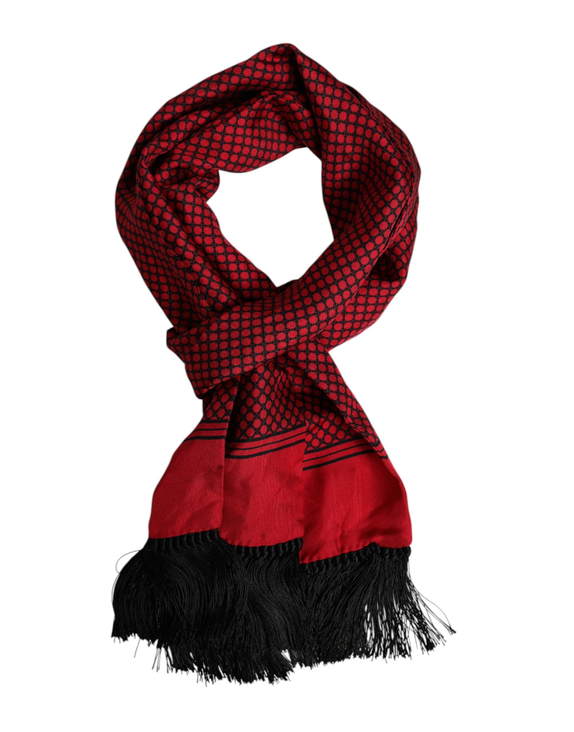 Foulard homme Dolce & Gabbana à franges en soie à pois rouges