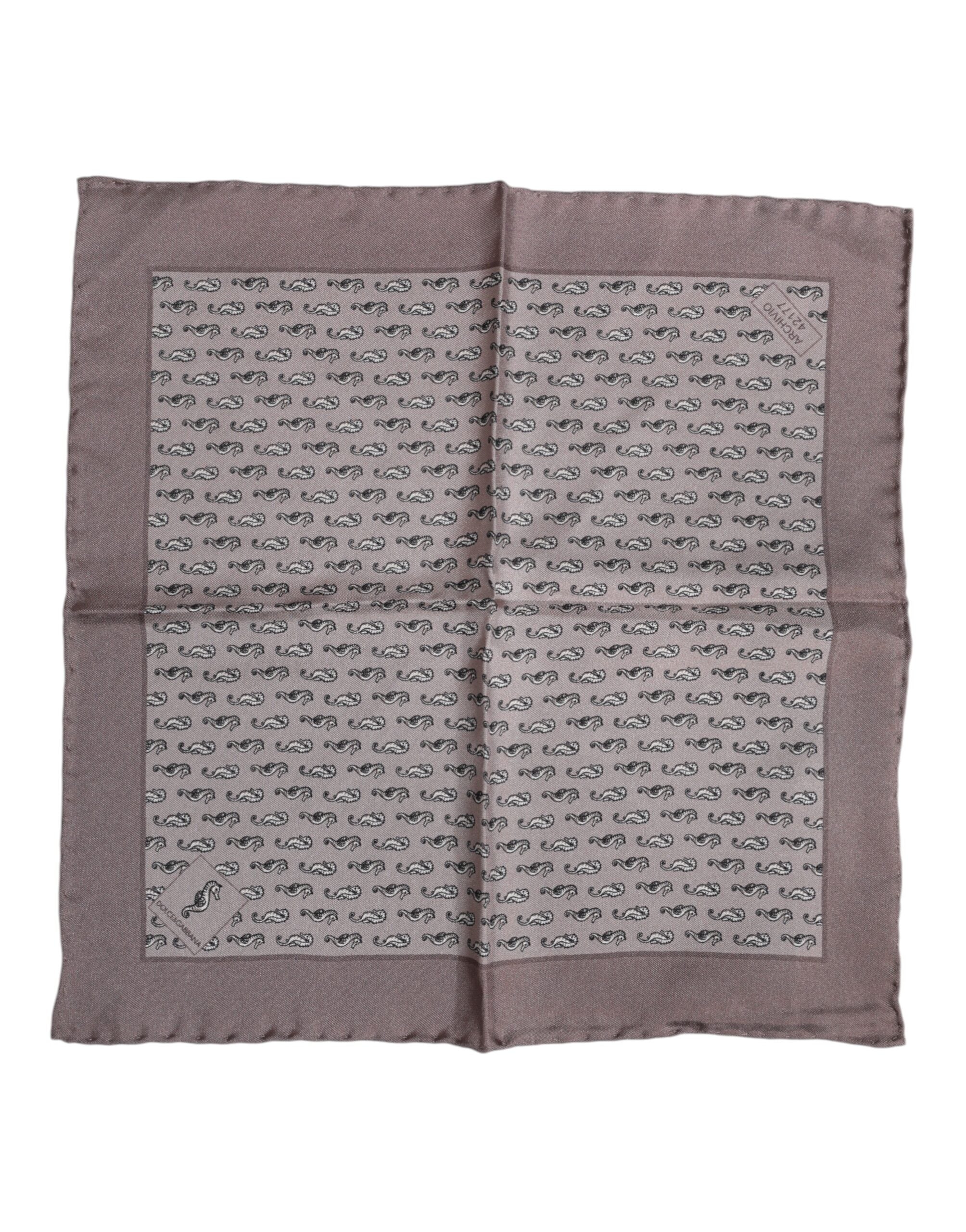 Foulard carré en soie marron motif hippocampe Dolce & Gabbana