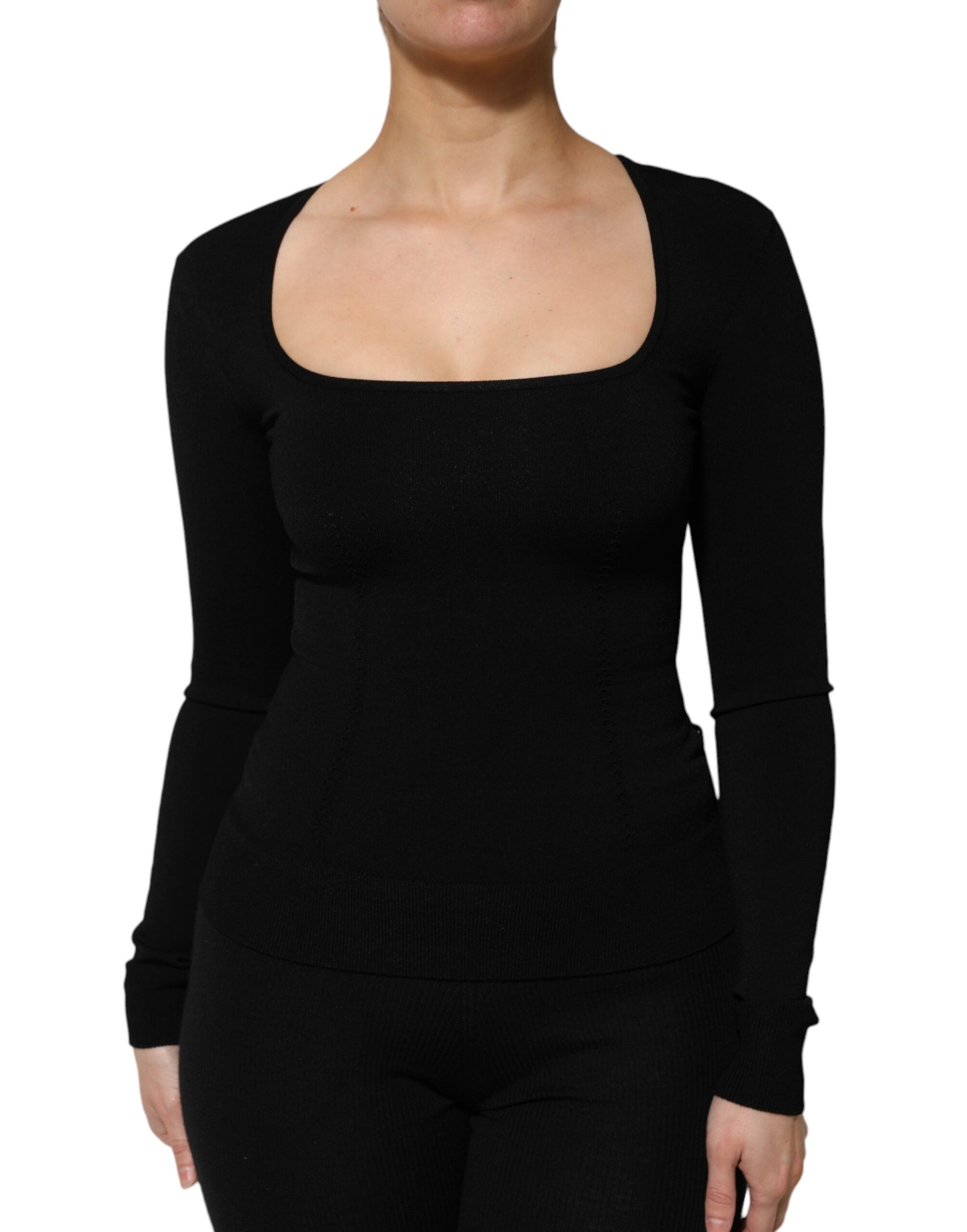 Dolce & Gabbana Black Square Neck Long Sleeves Pullover Top