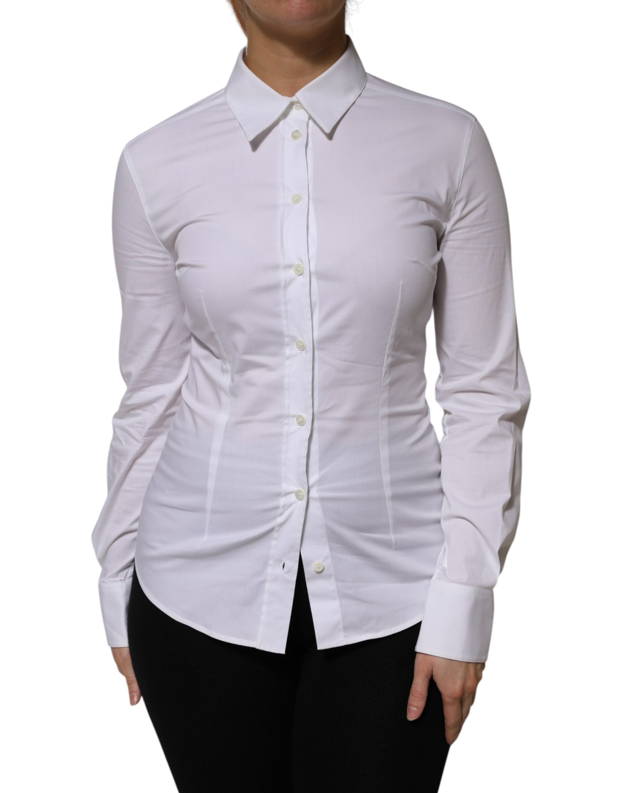 Dolce & Gabbana White Cotton Collared Long Sleeves Shirt Top