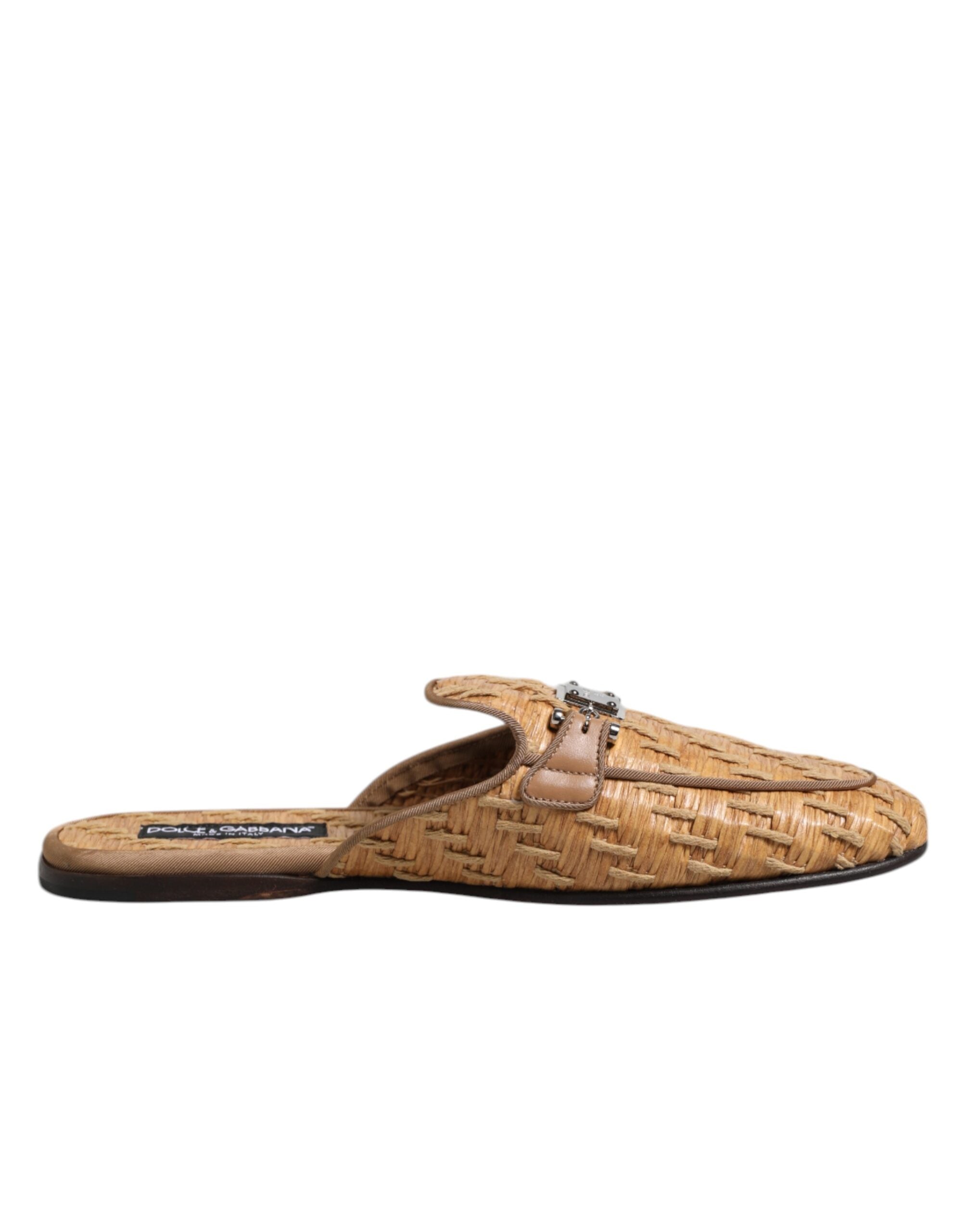 Dolce & Gabbana Beige Rattan Flache Pantoletten Herren Sandalen Schuhe