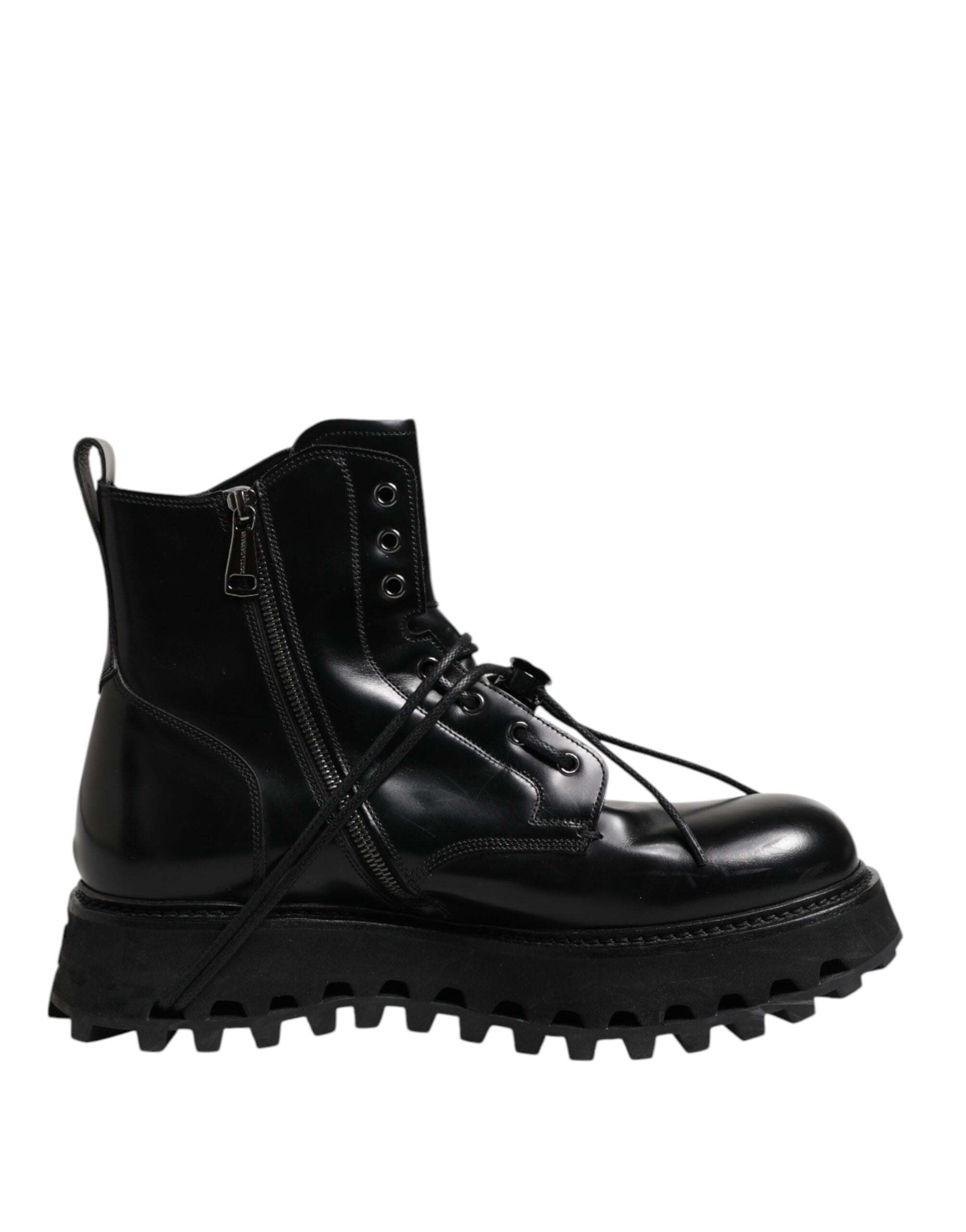 Bottines à lacets en cuir noir avec logo Dolce & Gabbana
