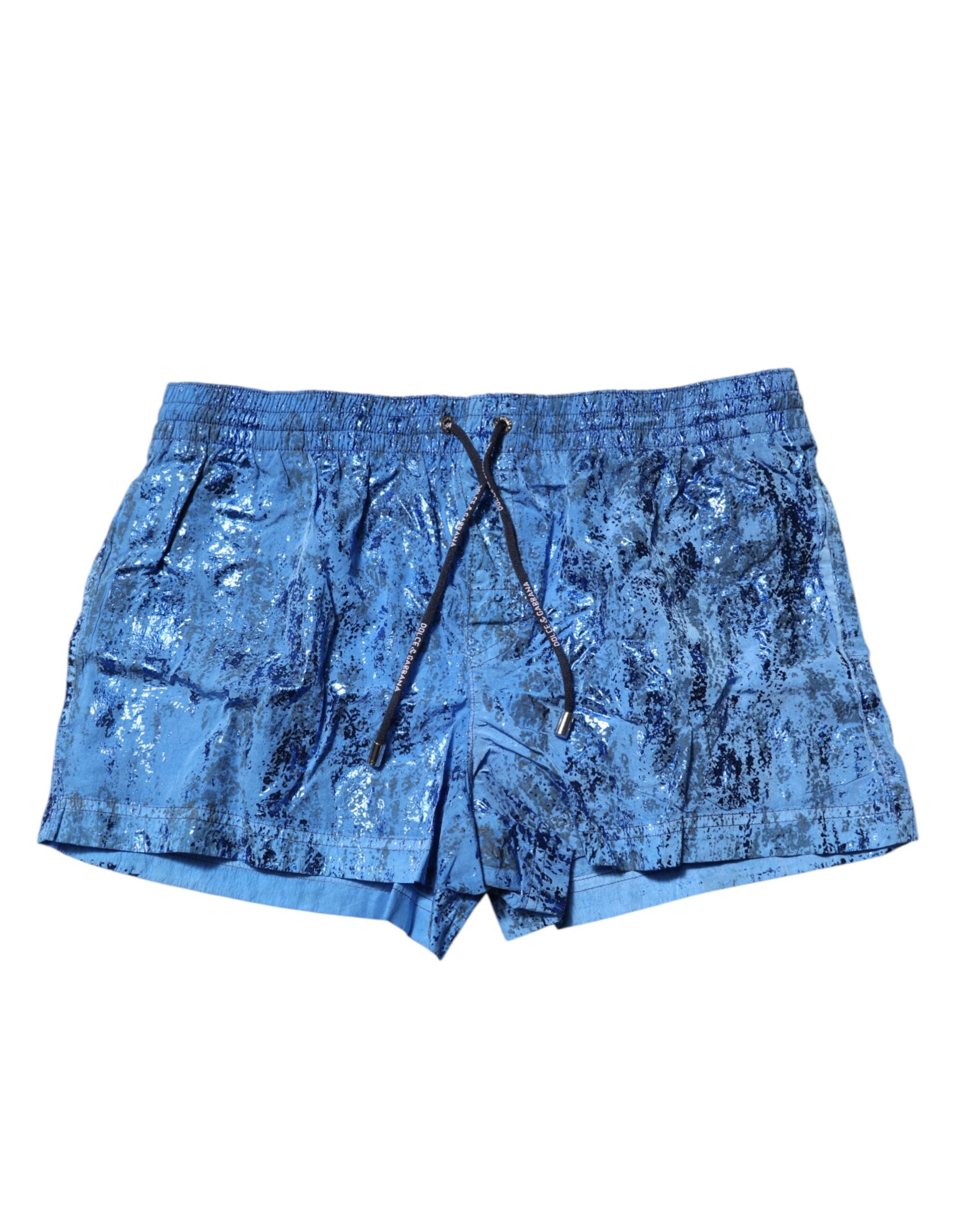Dolce & Gabbana Blaue Strandshorts mit Logo und Kordelzug