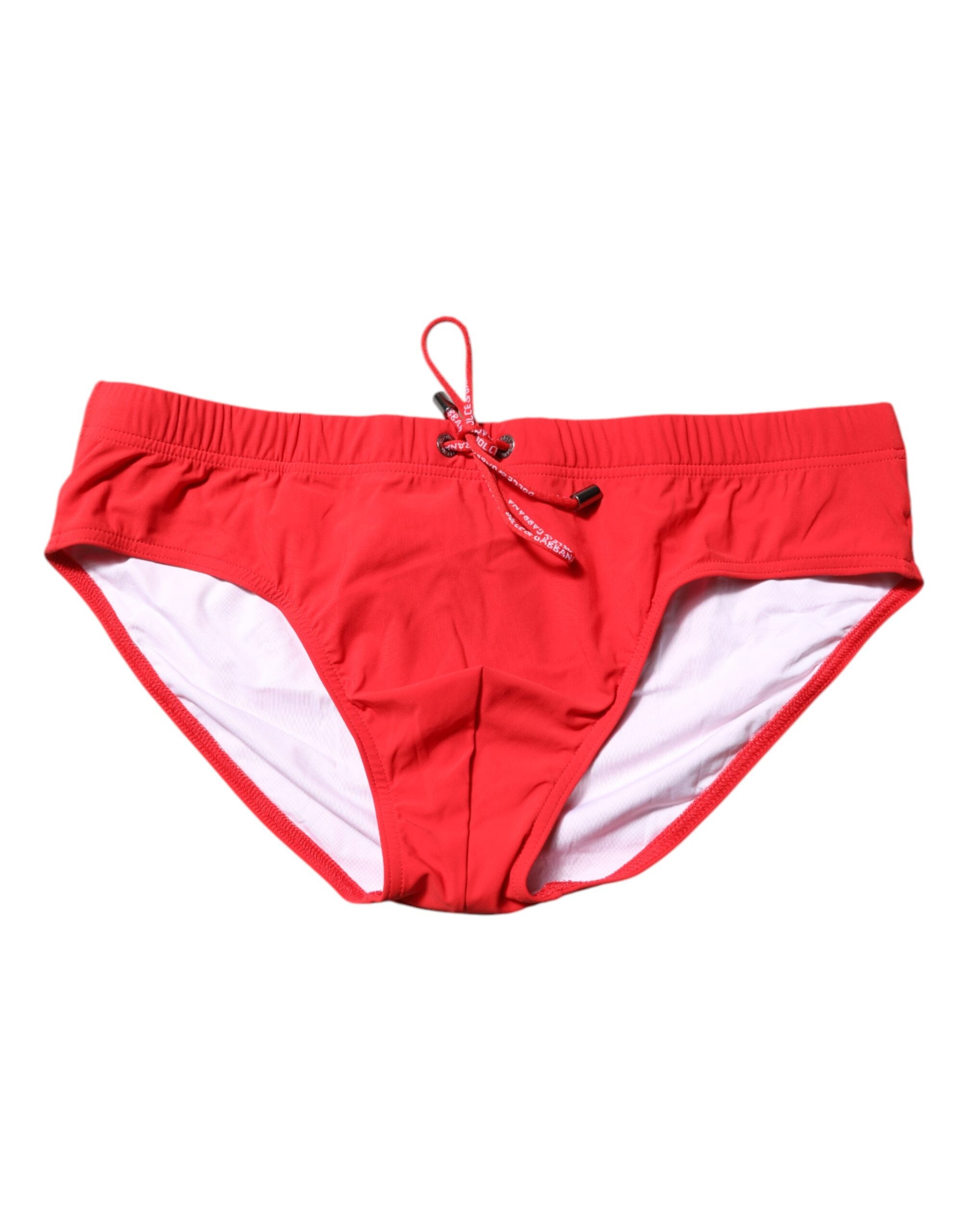 Dolce & Gabbana Rote Logo-Taille Herren Beachwear Slip Bademode