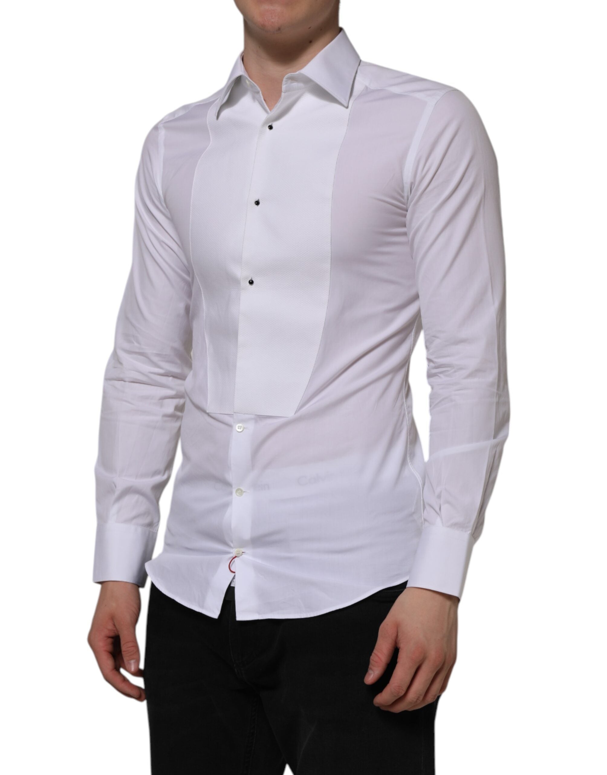 Dolce & Gabbana White Cotton GOLD Bib Poplin Formal Shirt