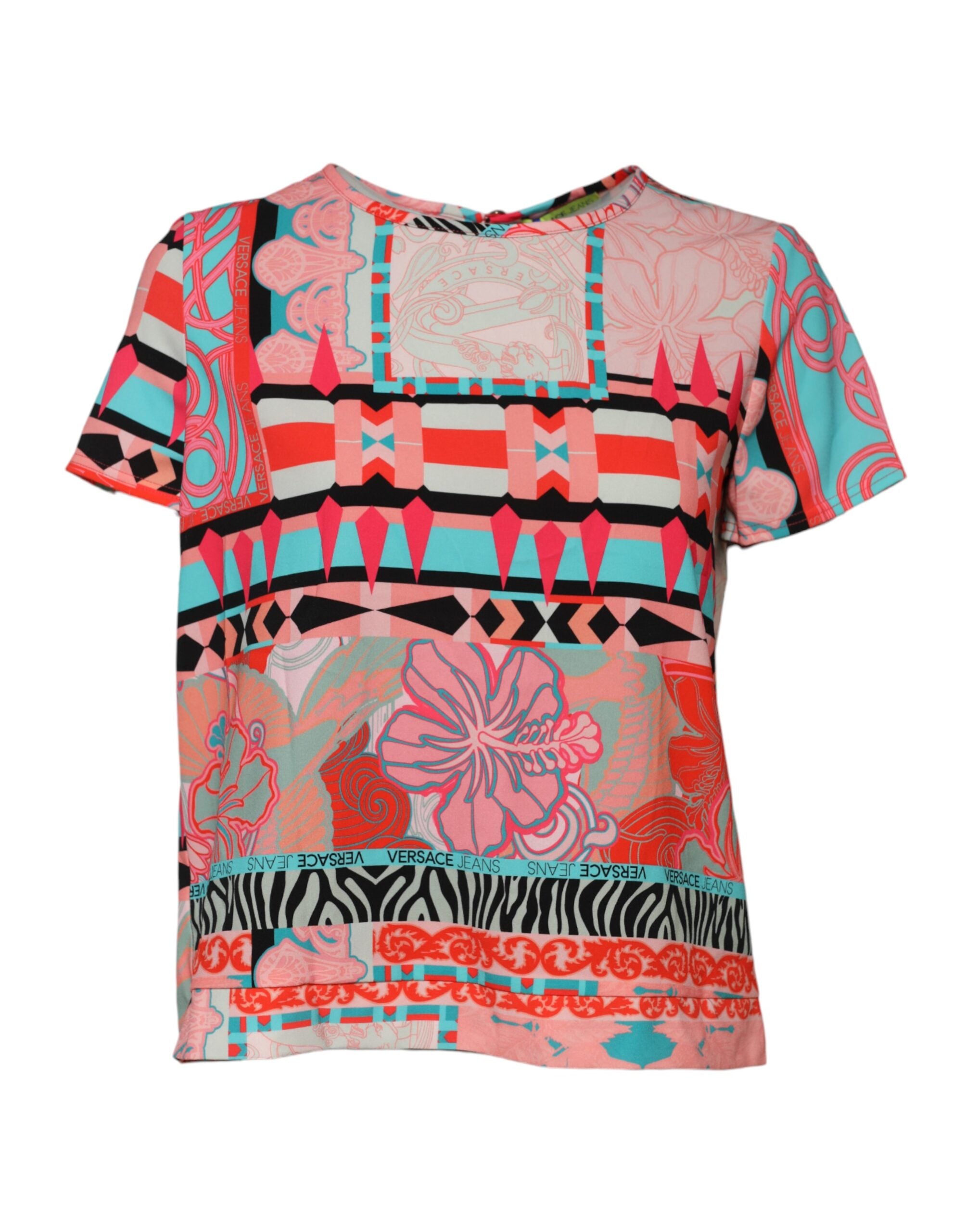 Versace Jeans Multicolor Print Short Sleeves Women Blouse Top