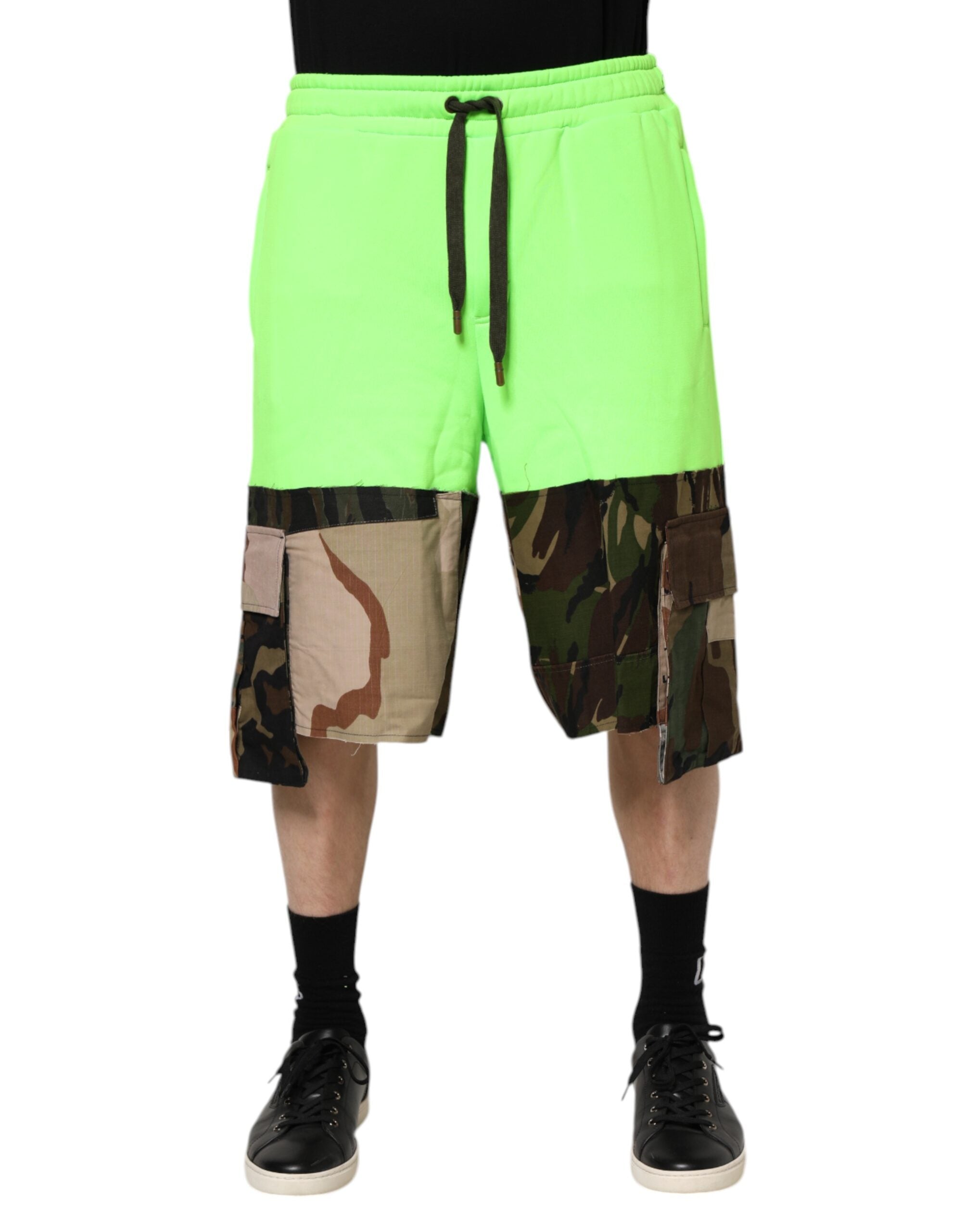 Dolce & Gabbana – Grüne Cargo-Bermudashorts mit Patchwork-Muster für Herren
