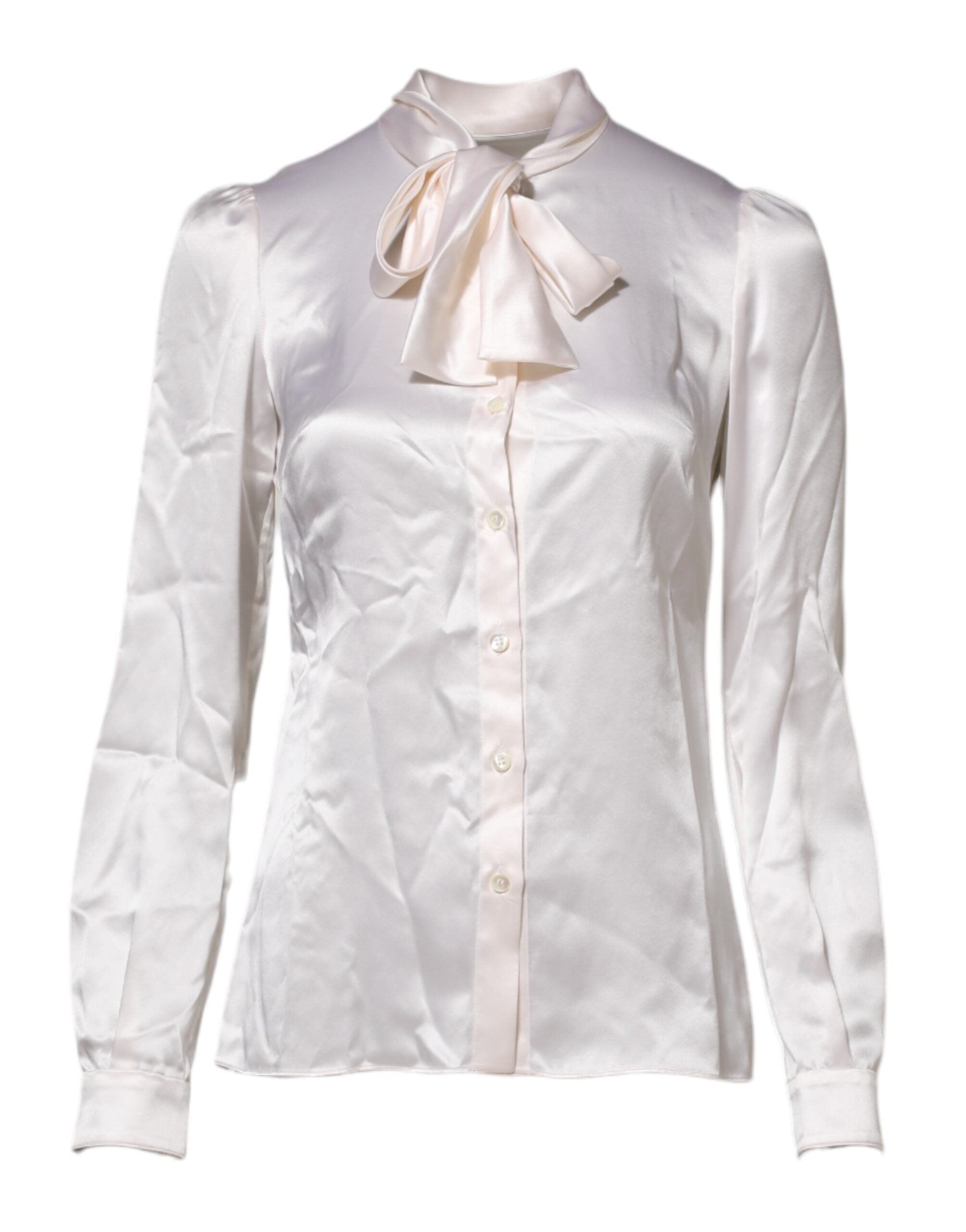 Dolce & Gabbana White Ascot Collar Long Sleeve Blouse Top