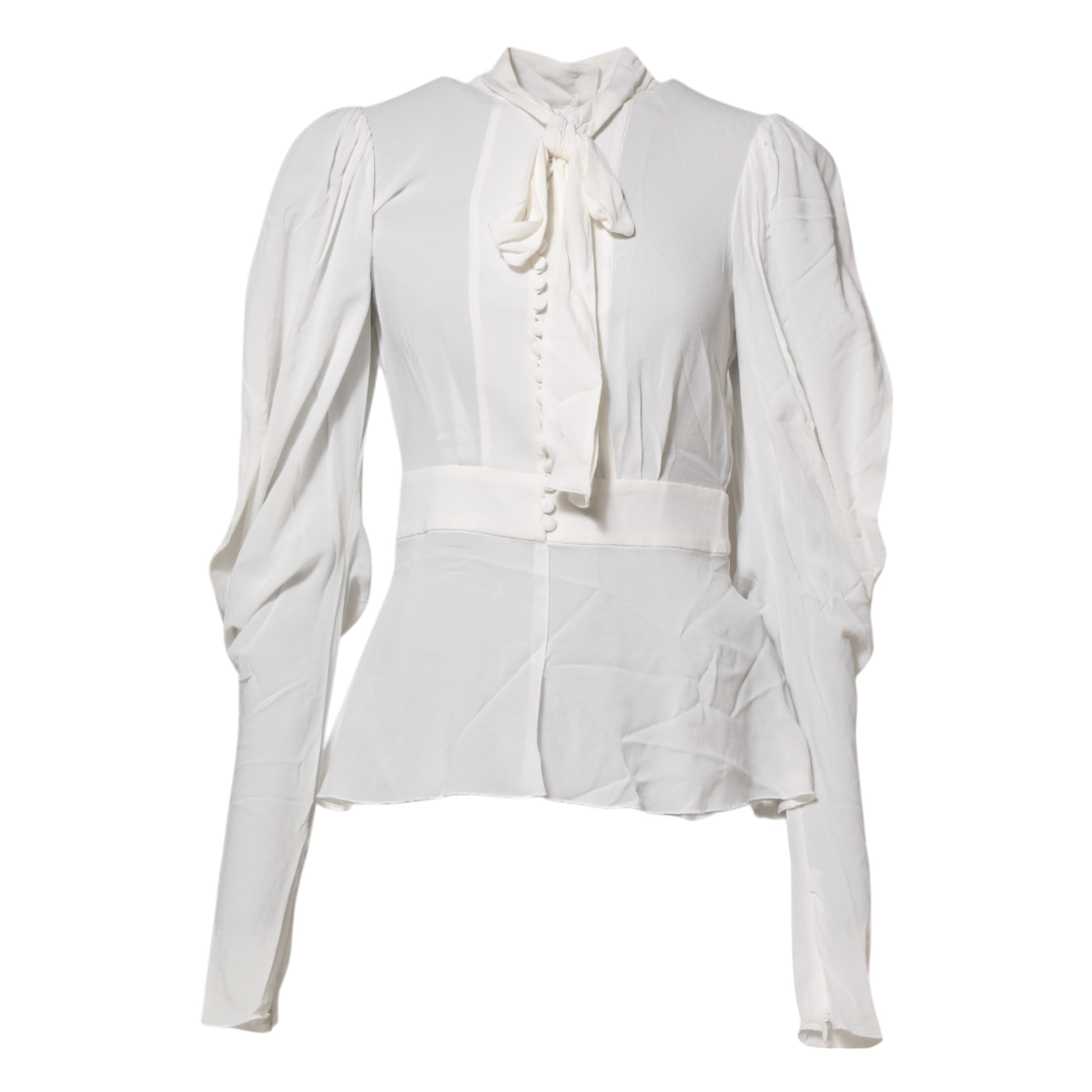 Dolce & Gabbana White Viscose Ascot Collar Long Sleeves Top