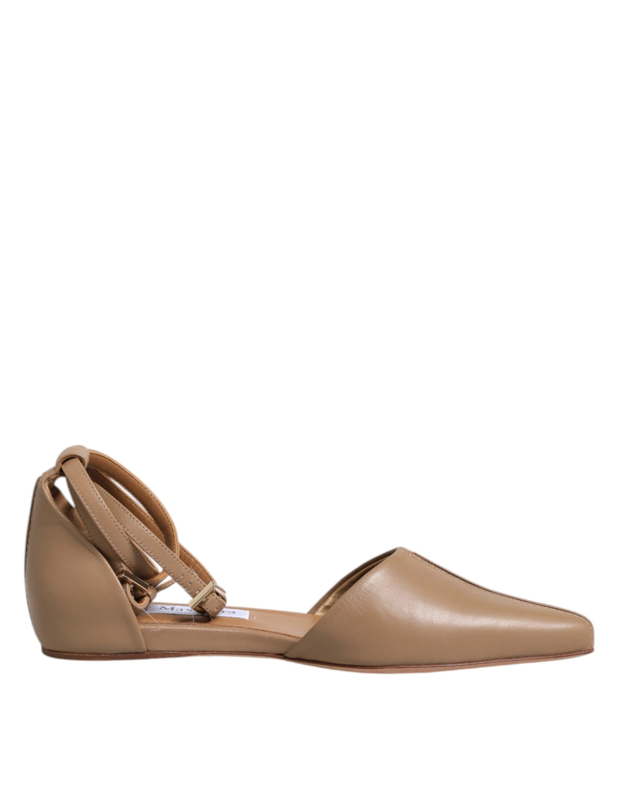 Sandales à bout pointu en cuir beige Max Mara Ballerines