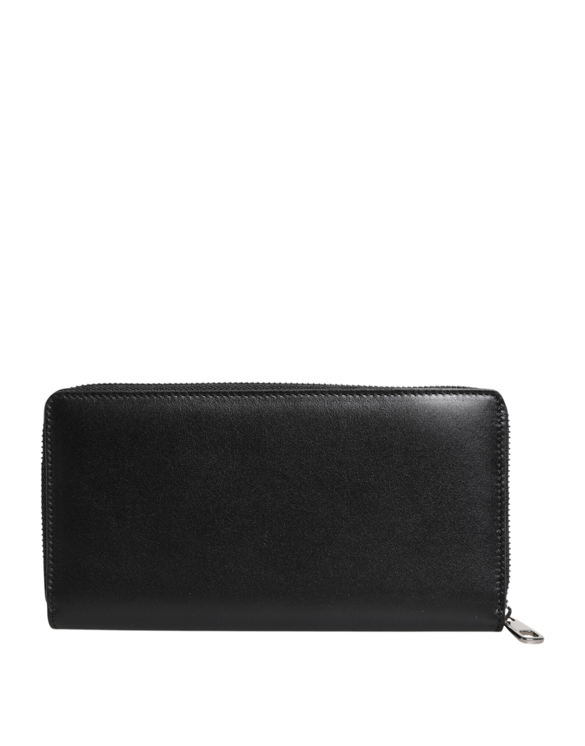 Dolce & Gabbana Black Leather Logo Plaque Zip Around Continental Wallet
