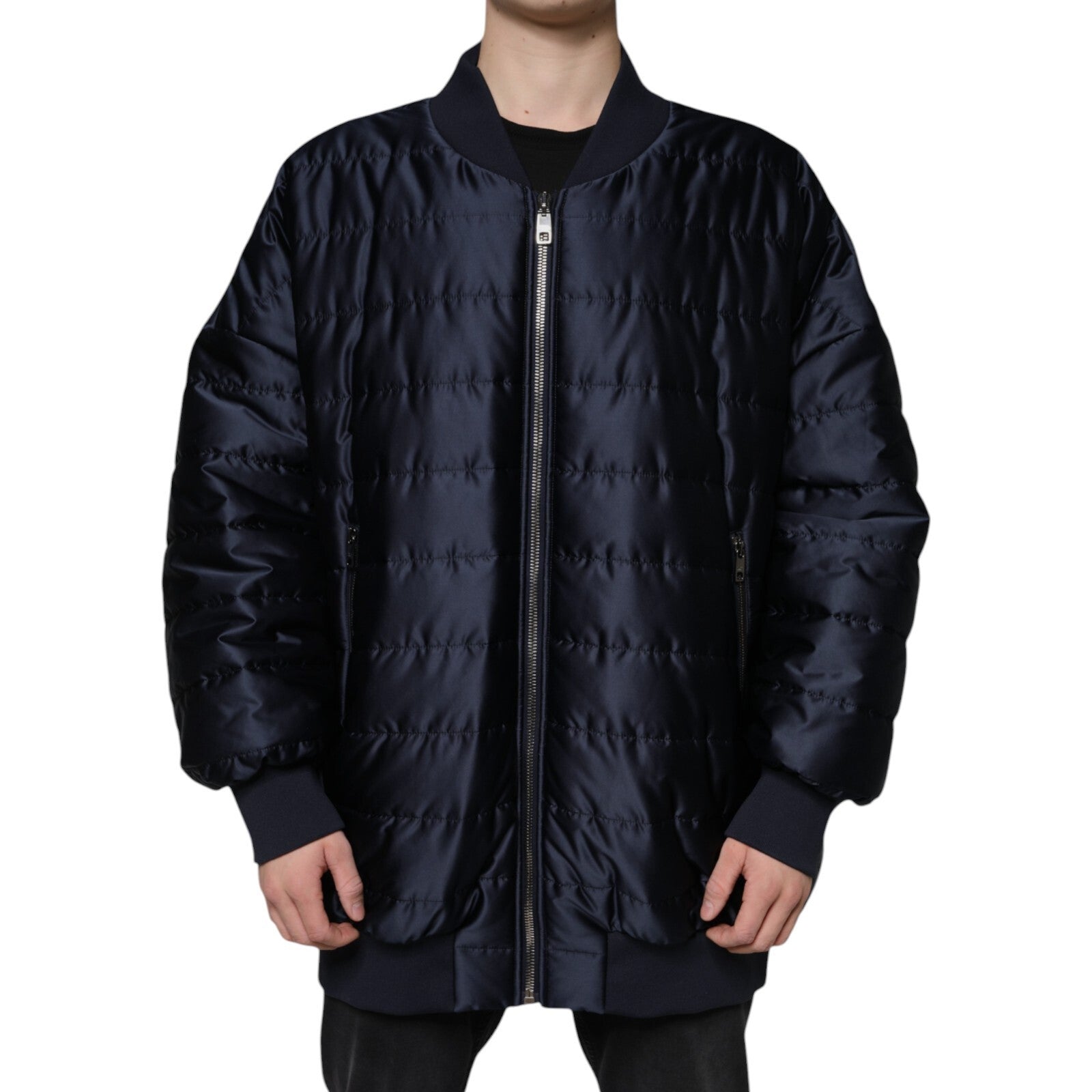 Dolce & Gabbana - Blouson aviateur matelassé bleu foncé à fermeture éclair intégrale