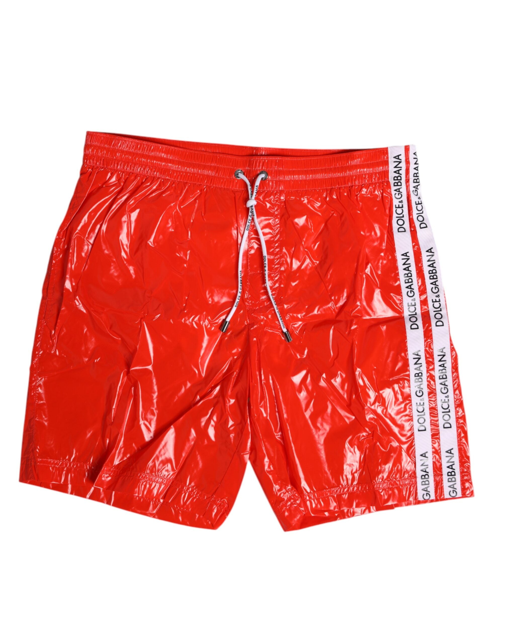 Dolce & Gabbana Rote Nylon-Strandshorts mit Kordelzug