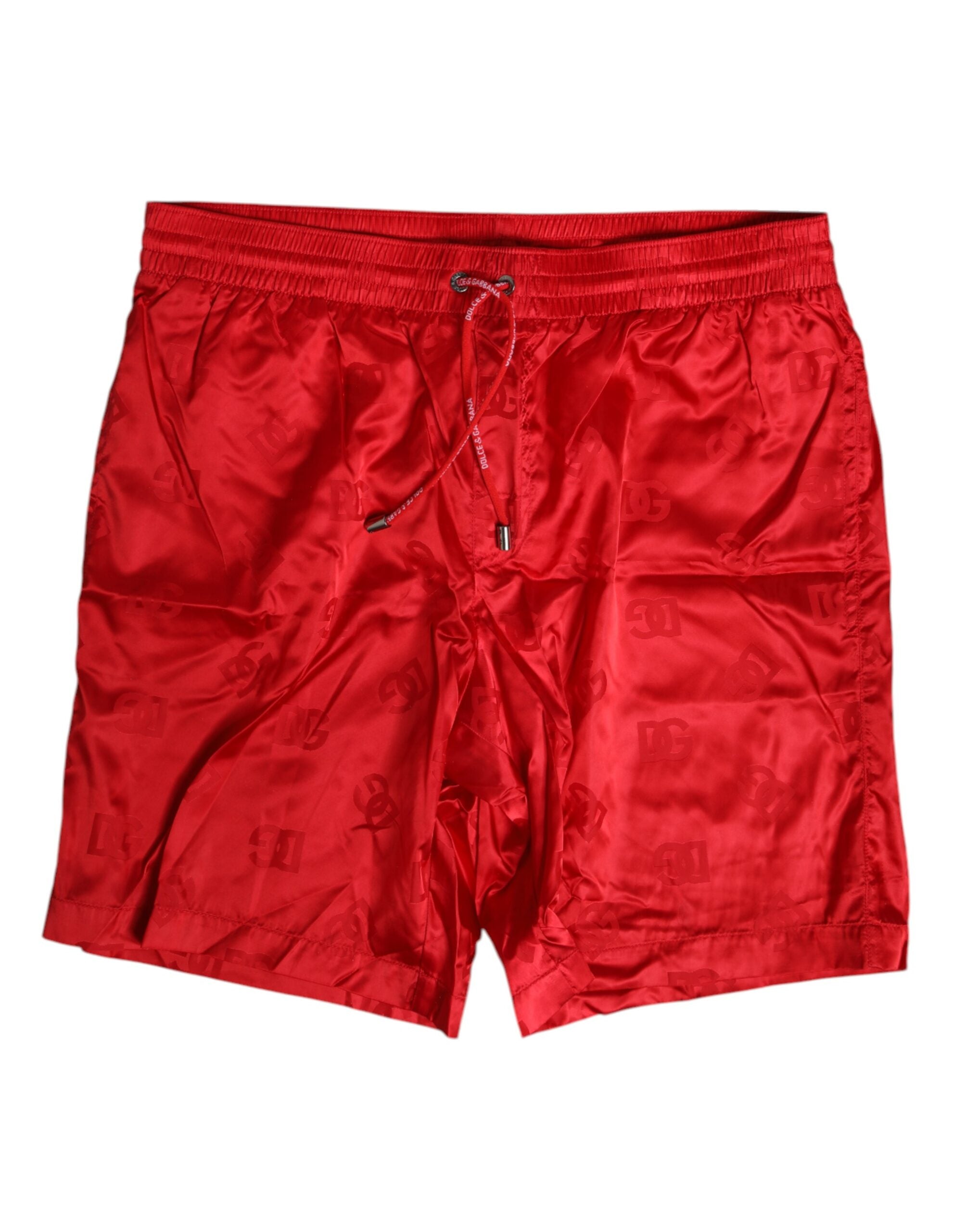 Dolce & Gabbana Rote Nylon-Strandshorts mit Kordelzug