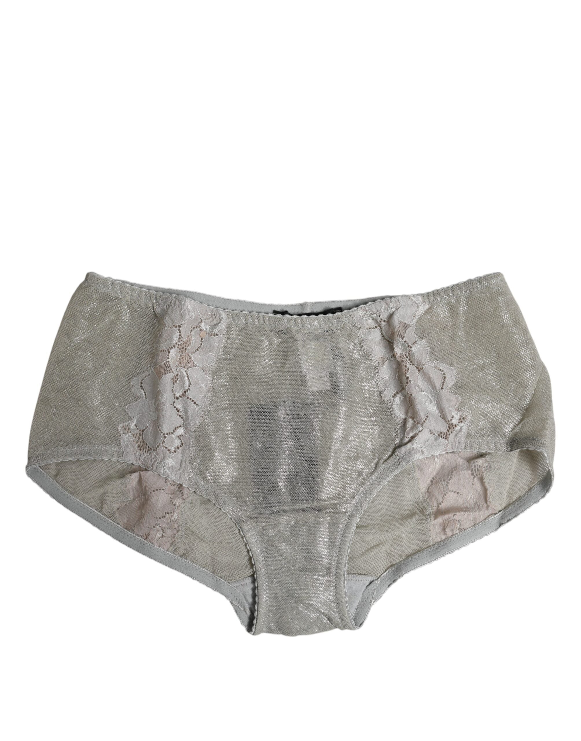 Dolce & Gabbana – Graue Höschenunterwäsche aus Baumwoll-Blumenspitze mit hoher Taille